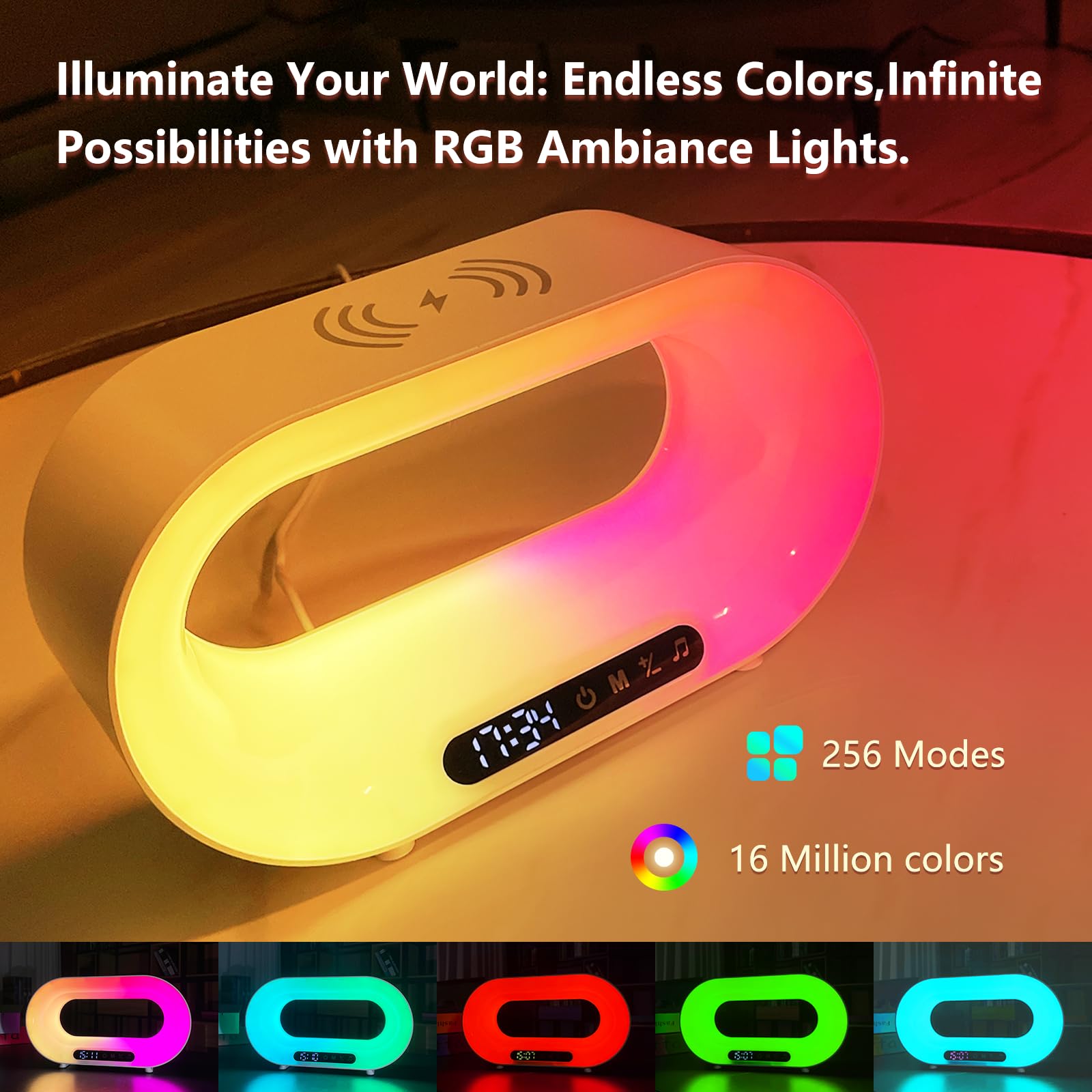 Kexu Touch Bedside Table Lamp For Bedroom Wake Up Night Light With 15W Wireless Charger Rgb Lamps For Night Stands With Alarm Clock Beside Lamps For Bedroom Living Room