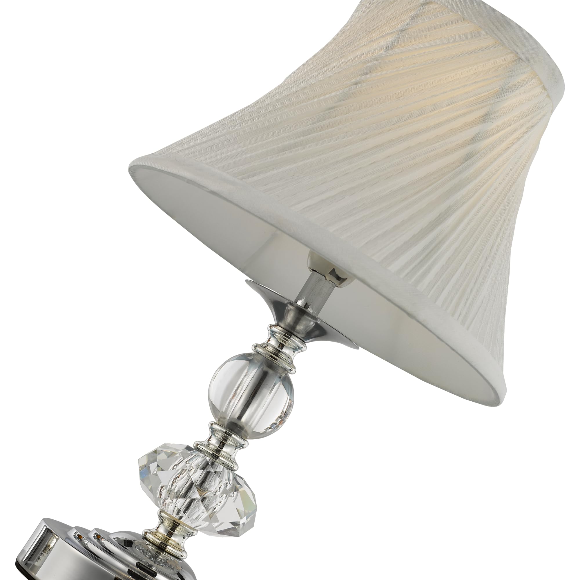 Sylw Small Modern Crystal Bedside Table Lamp, 7 X 7 X 12 Inch Electroplaetd Silver Base Table Lamp For Bedrooms And Office (White Pleated Bell Shape Shade)