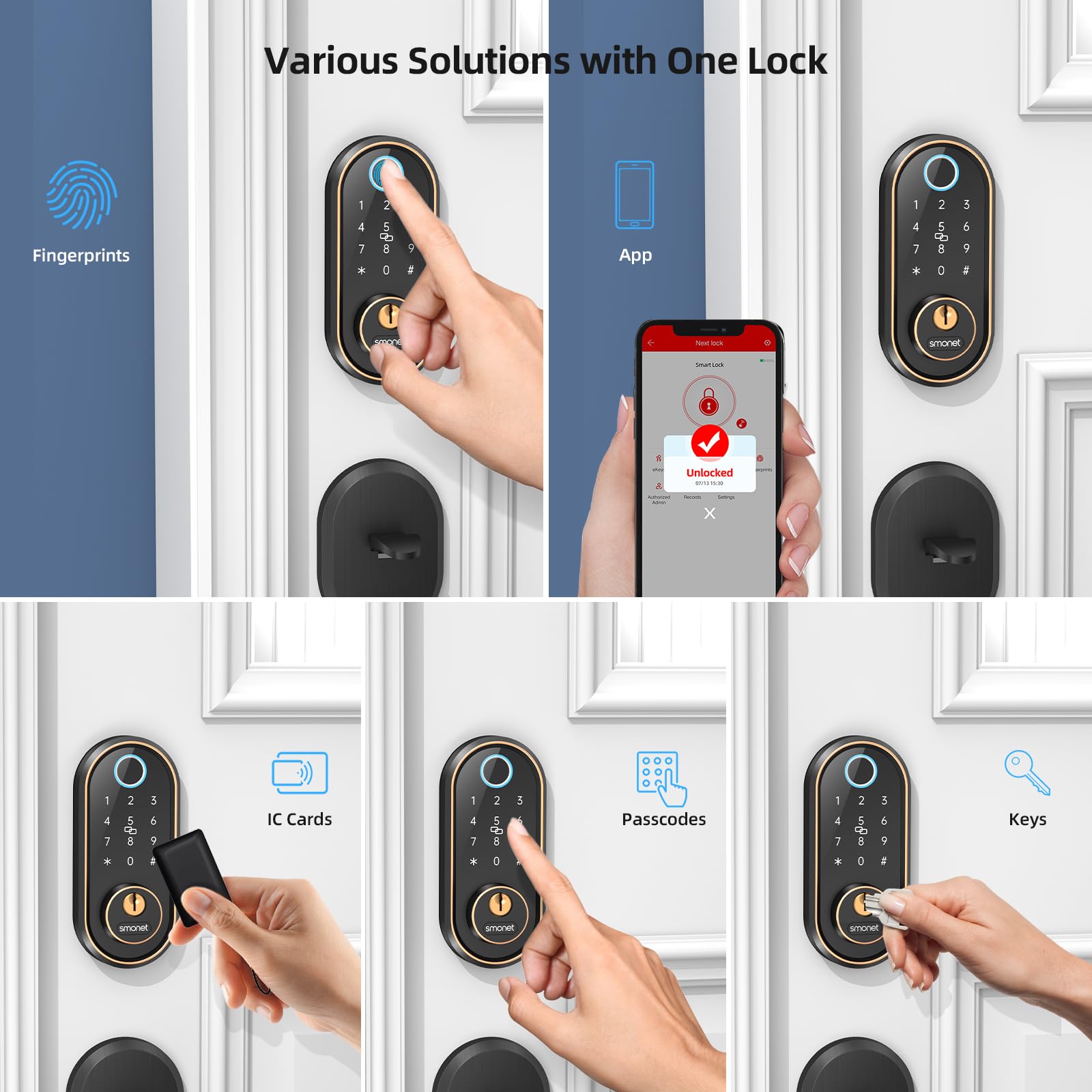 Smonet Smart Keyless Entry Door Lock - Fingerprint Electronic Deadbolt Touchscreen Keypad Biometric Digital Bluetooth Door Lock Smart Deadbolt Compatible With Alexa For Homes And Hotel