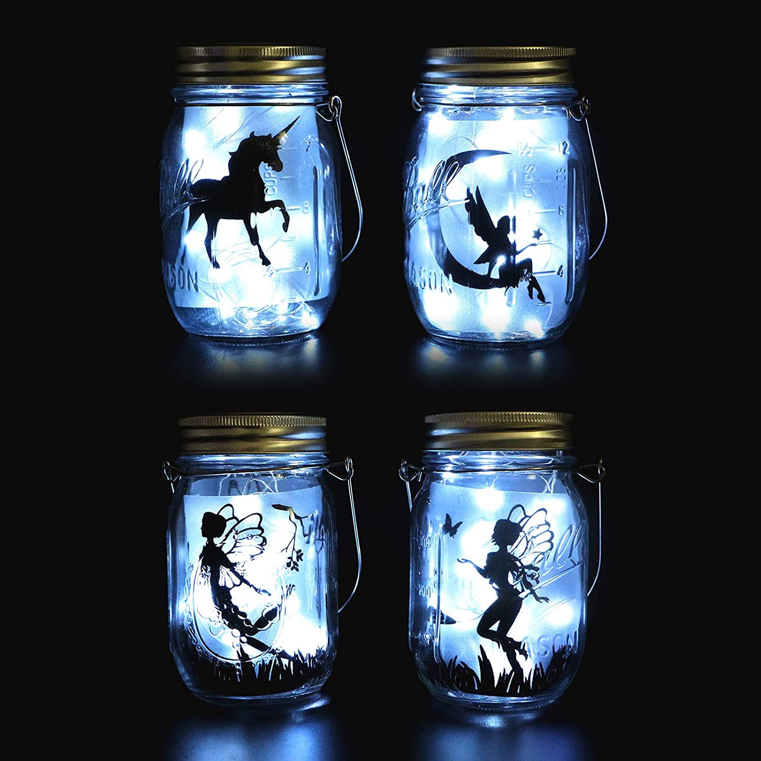 Vookry 6 Pack Solar Mason Jar Lights, 30 Led Mason Jar Lids Waterproof Firefly Fairy String Lights With 6 Hangers(No Jars), For Outdoor Patio Garden Yard Lawn Party Wedding Decoration - Cool White