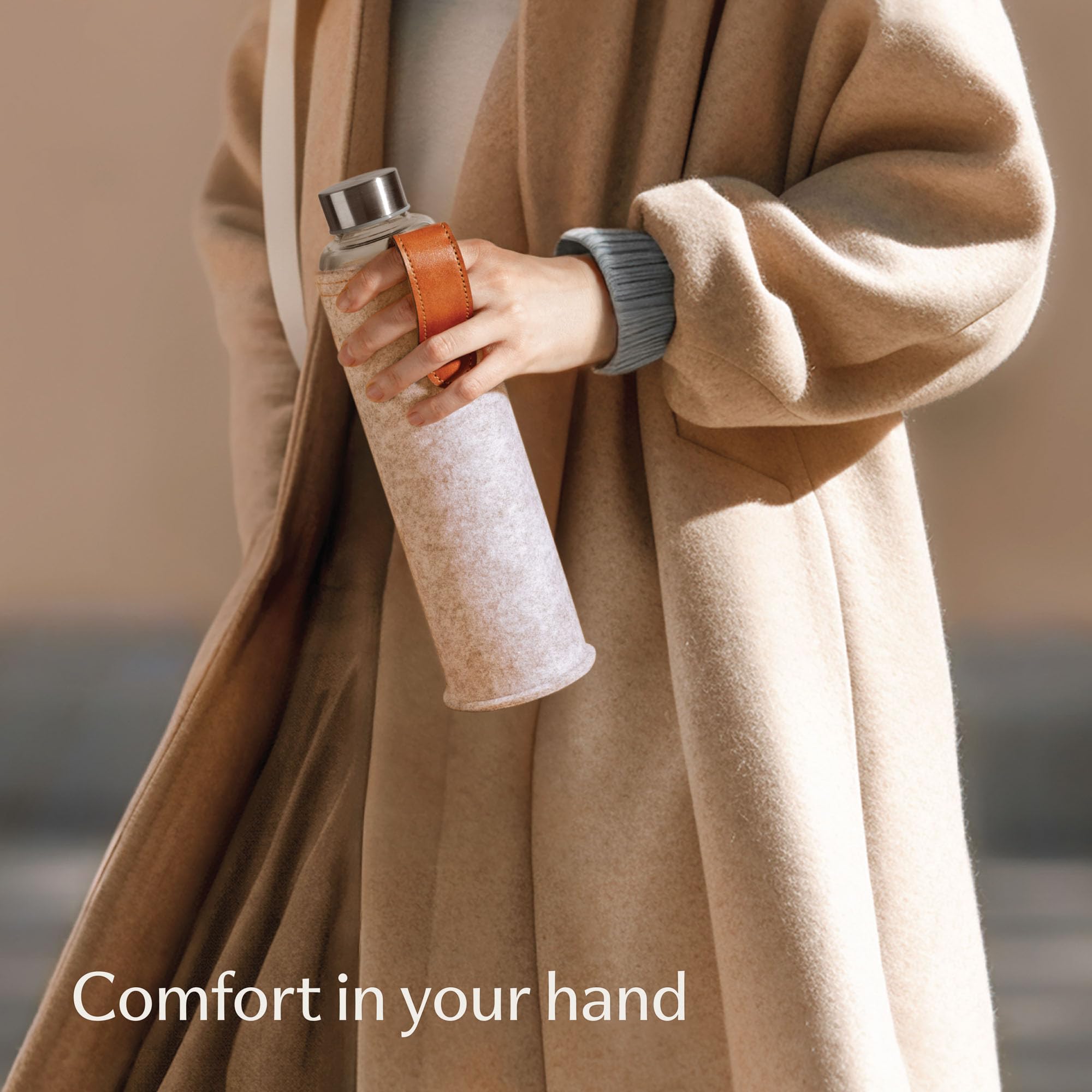 Glass Water Bottle 25Oz With Felt Sleeve - Borosilicate Glass - Leakproof Lid