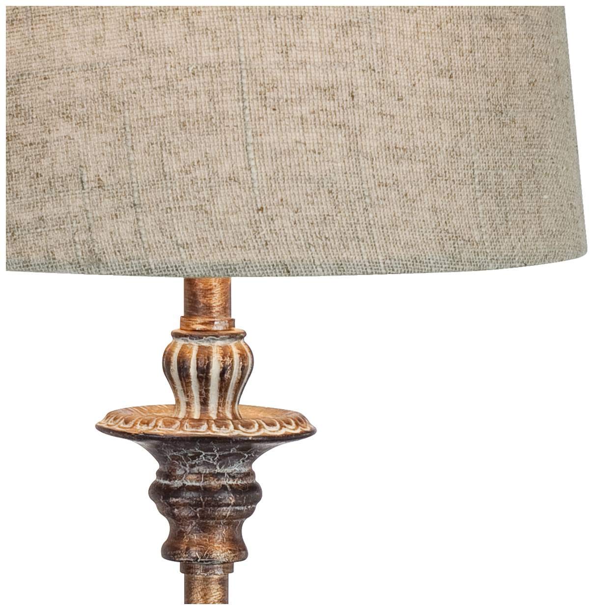 Regency Hill Bentley Traditional French Country Buffet Table Lamp 31.5" Tall Skinny Rustic Weathered Distressed Brown Linen Fabric Tapered Drum Shade Decor For Living Room House Entryway