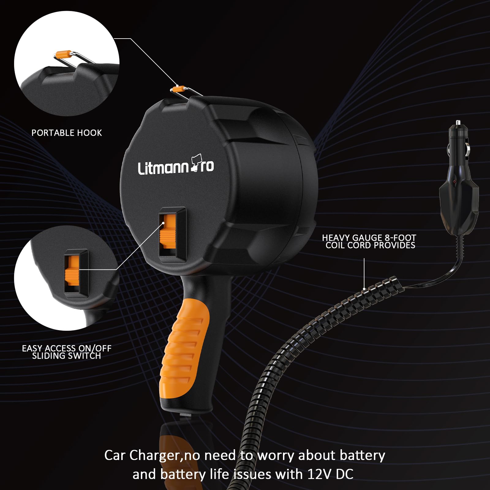 Litmann Pro Handheld Spotlight 1500 Lumens 12V Plug Spot Light Led For Boat Camping Flashlight Hunting Spotlight Car Spotlight Marine Flashlight
