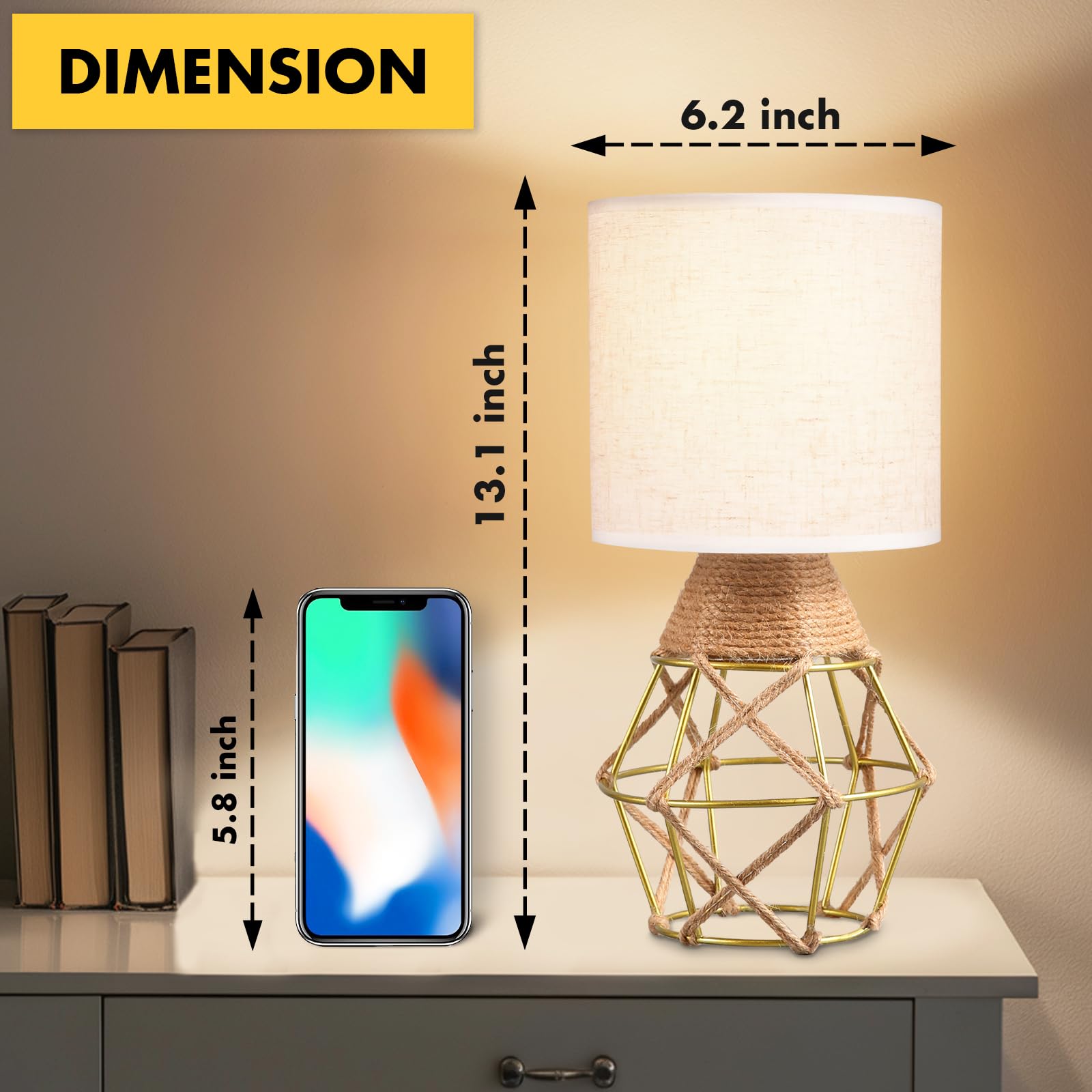 Hamilyeah Gold Table Lamps Set Of 2, Bedside With Fabric Shade, Woven For Nightstand With On/Off Switch, Modern Simple For Bedroom, Living Room