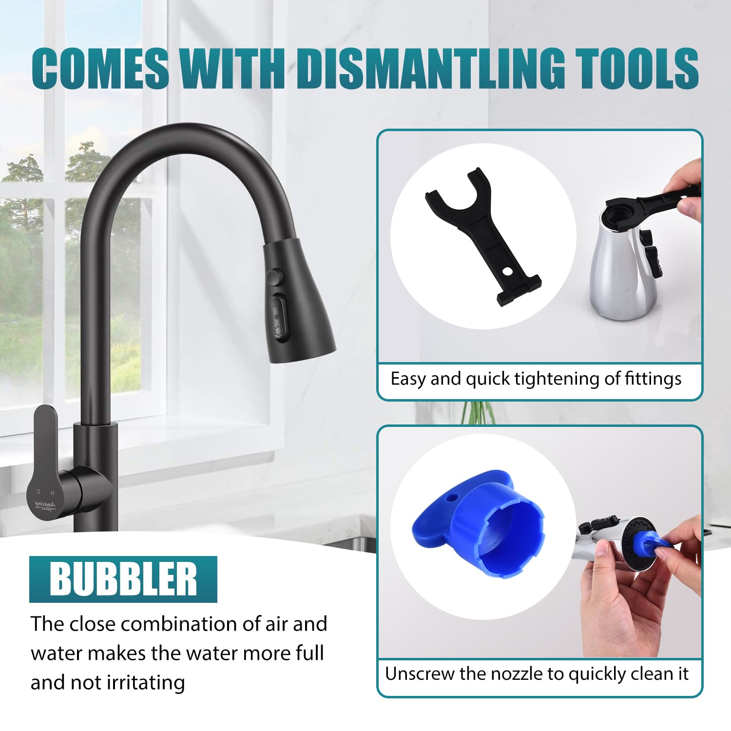 Hoozivt Kitchen Sink Faucet Replacement Parts, 4 Function Nozzle With 11 Adapters Compatible With Multiple Kitchen Sink Faucets, Easy To Replace Durable And Efficient, Black