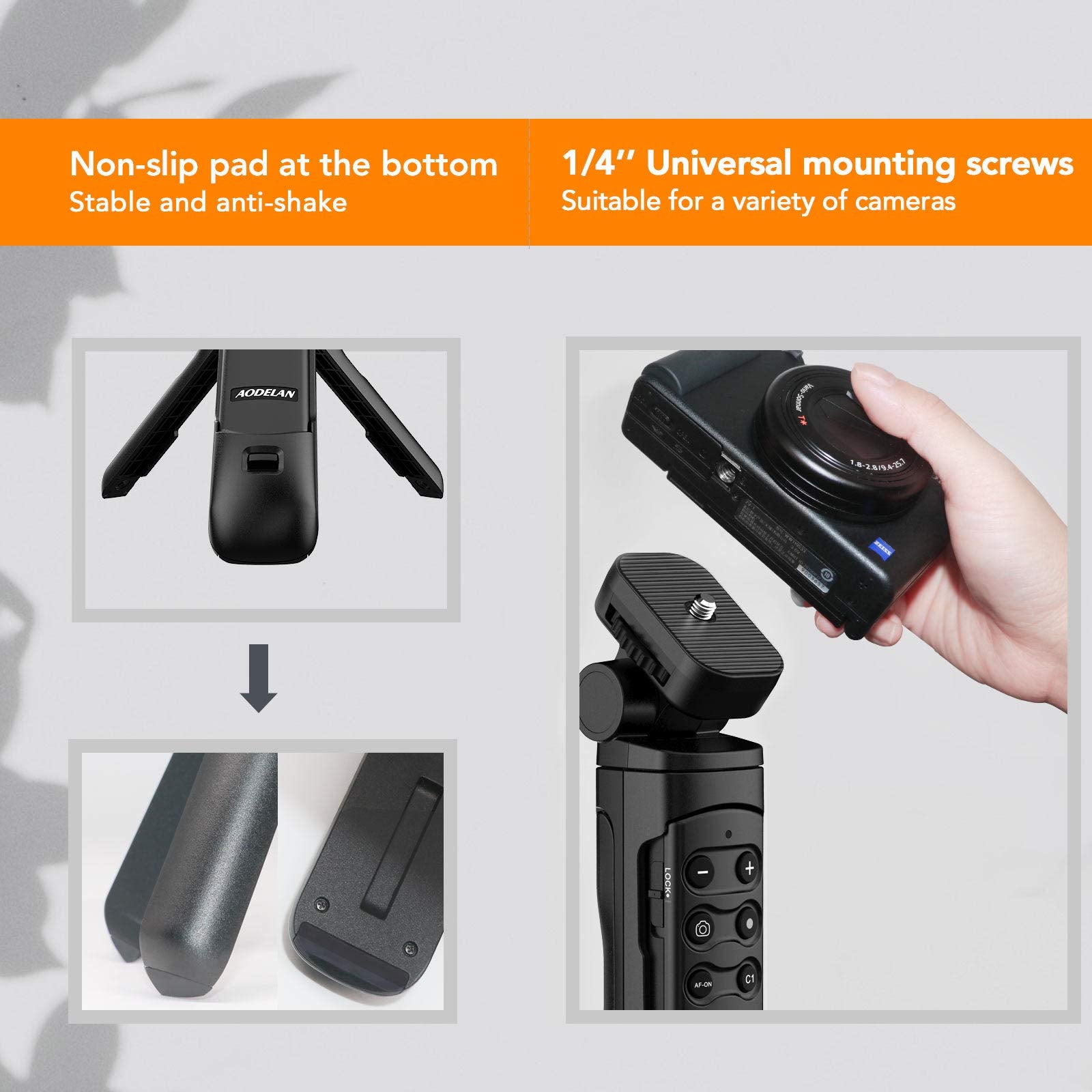Aodelan Mini Shooting Grip And Tripod With Wireless Remote Shutter For Sony Zv-E10 Zv-1 A7Sm3 A7C A7Riv 9 7Riv 7Riii 7Iii Rx0Ii Rx100M7 Camera For Still Photo And Video Recording, Replace Gp-Vpt2Bt