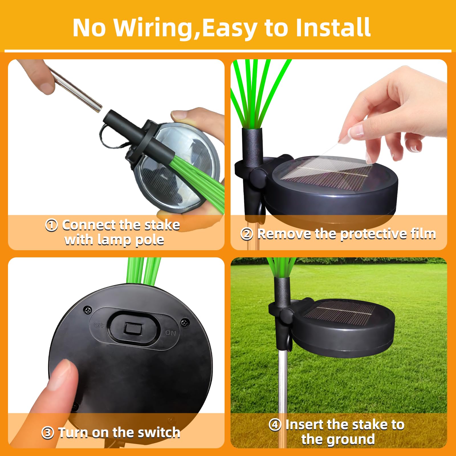 Cubetoou Swaying Solar Garden Lights - Outdoor Waterproof, Solar Firefly Lights, Warm White (2-Pack)