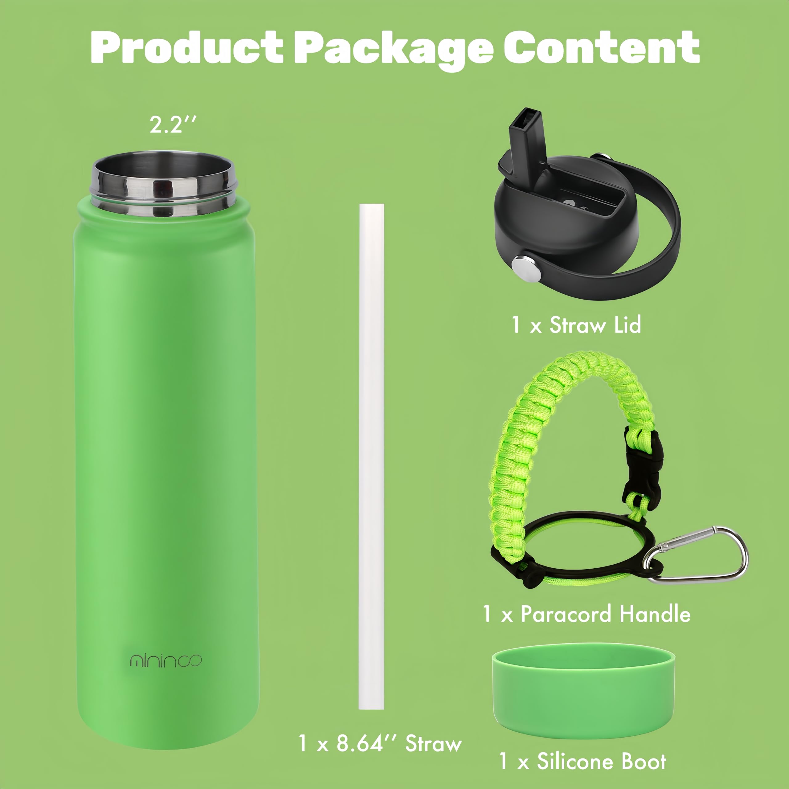 Mininoo 24 Oz Insulated Water Bottle With Straw, Stainless Steel Double Wall Vacuum Thermos