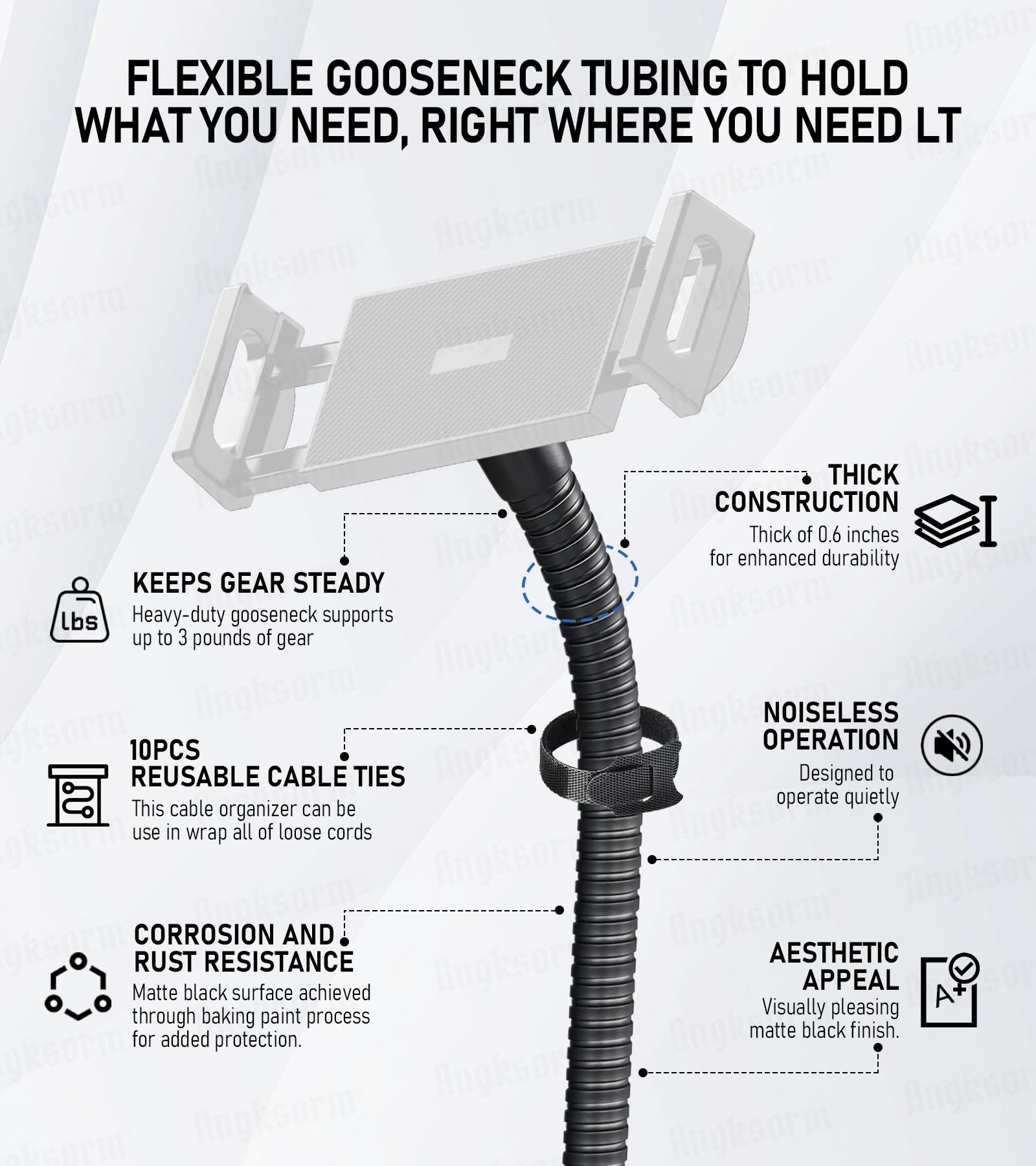 Angksorm Heavy-Duty Flexible Gooseneck Arm Extension Tubing Kit Flex Mount For Mobile Phones Cameras Mic Lighting And More Fits Most Stands Tripods Rigs Grips And Clamps (24-Inch)