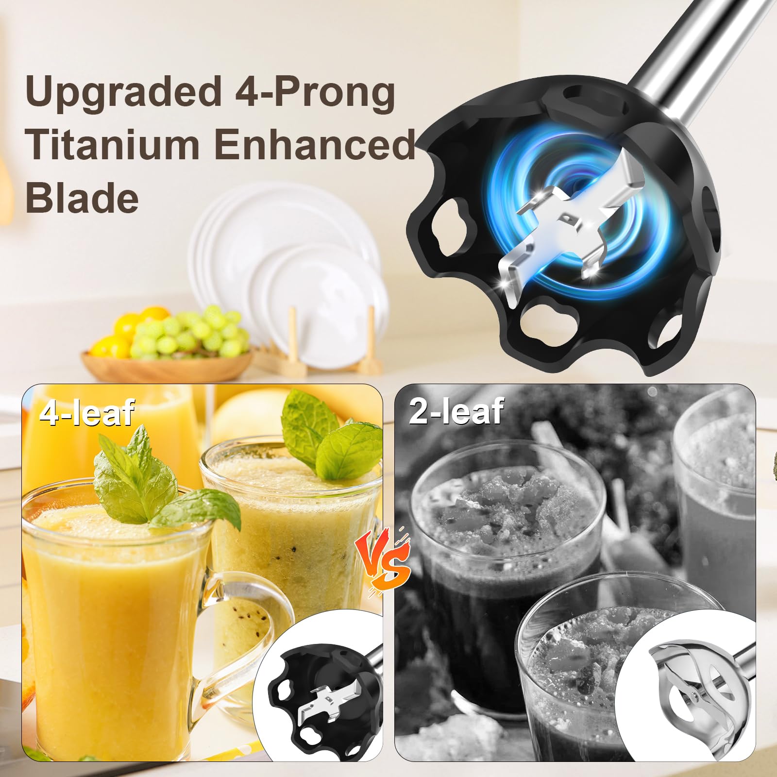Ceukoz Immersion Blender Handheld 5 In 1-1100W Scratch Resistant Blender Stick, 12 Speed And Turbo Boost Hand Blender With Chopper Beaker Whisk And Milk Frother For Milkshake Puree Smoothie Food