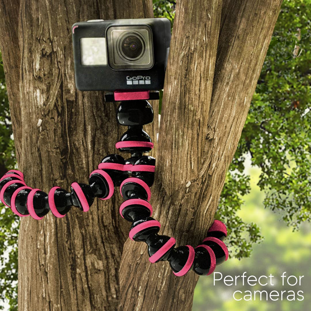 Talkworks Flexible Tripod For Iphone, Android, Camera - Bendable Legs, Adjustable Stand Holder With Mini Wireless Remote For Selfies, Vlogging, Beauty/Makeup, Live Streaming/Recording - Pink