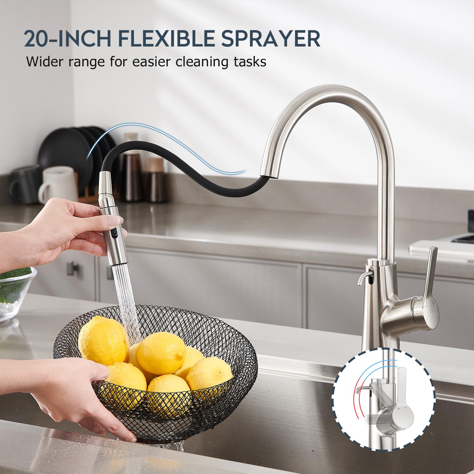 Aktines Kitchen Faucet With Built-In Soap Dispenser And Pull Down Sprayer, High Arc Stainless Steel Faucet For Kitchen, Wet Bar, Laundry, Outdoor, Or Rv Sinks, Brushed Stainless