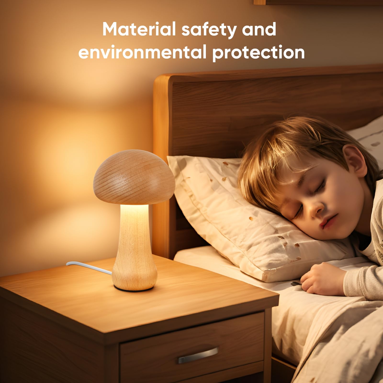 Lonrisway Led Creative Mushroom Table Lamp, Wood Desk Lamp, Bedroom Bedside Night Light, Dimmable Led Lighting, Creative Home Decor Table Lamp, Unique House Warmging