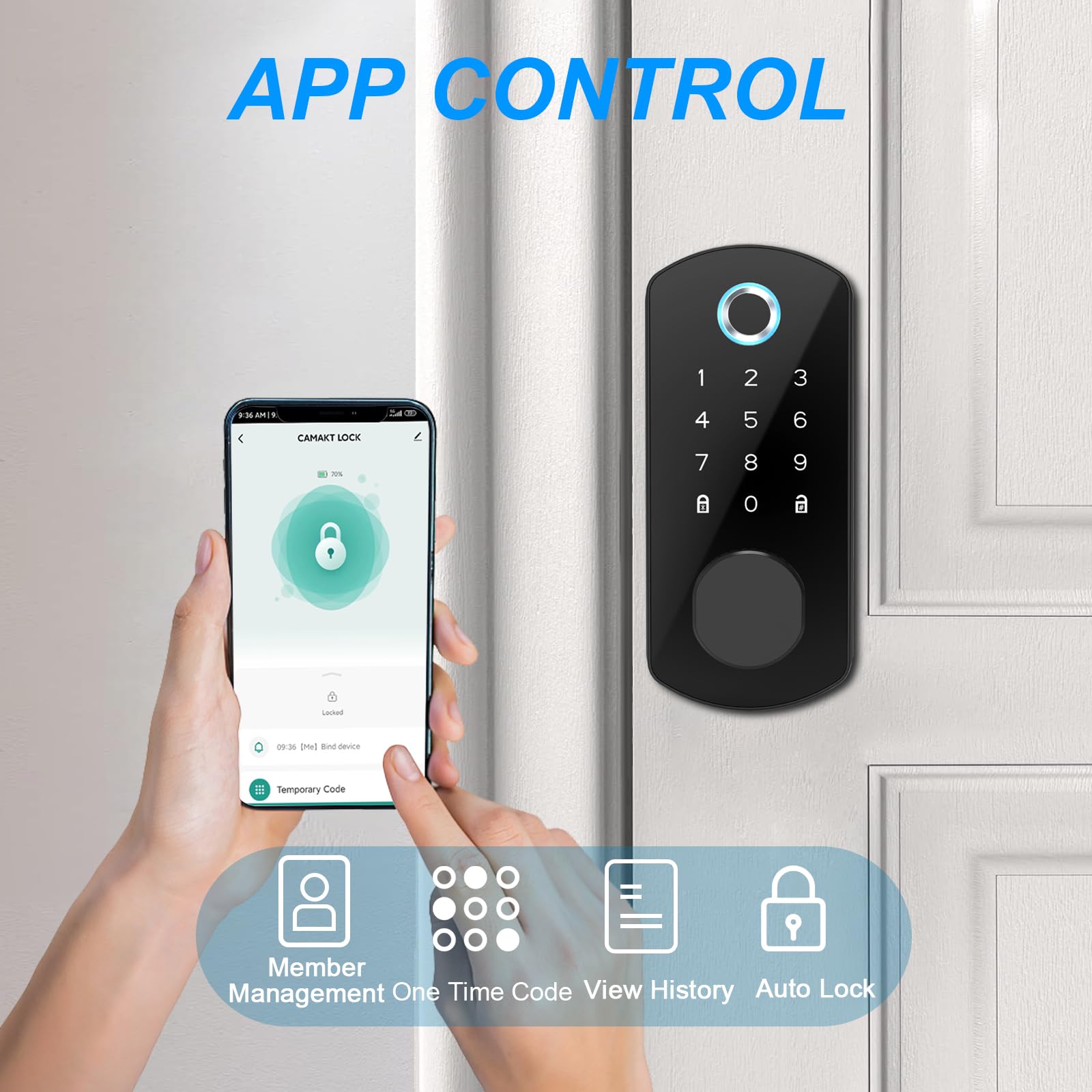 Goluckog Keyless Entry Door Lock For Front Door Fingerprint Smart Door Lock Digital Electronic Lock With Code Password Biometric Deadbolt Door Locks With Bluetooth App Control For Home Office Apartment