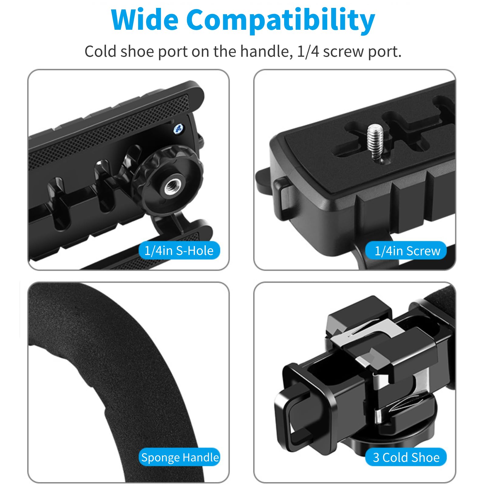 Diyeeni Video Action Stabilizing Handle Grip, Professional C Shape Video Stabilizers With 3Cold Shoe, 1/4In Slidable Screw Handheld Camera Stabilizer, For Slr Cameras, Family Dv Cameras