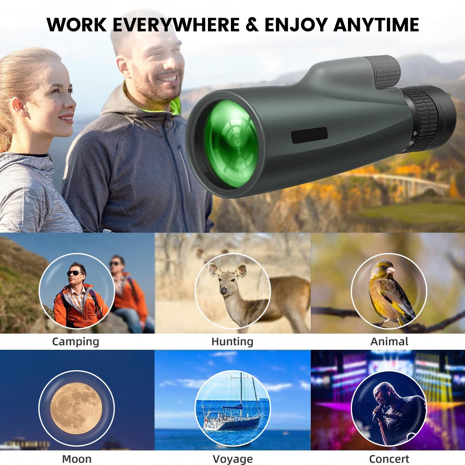 Tiyimiyuxu 10-30X50 Zoom Monocular Telescope For Adults - High Power Hd Monocular With Tripod & Adapter, Rubber Armor,Waterproof Large Objective Monoculars - For Opera, Bird Watching, Hiking,Travel
