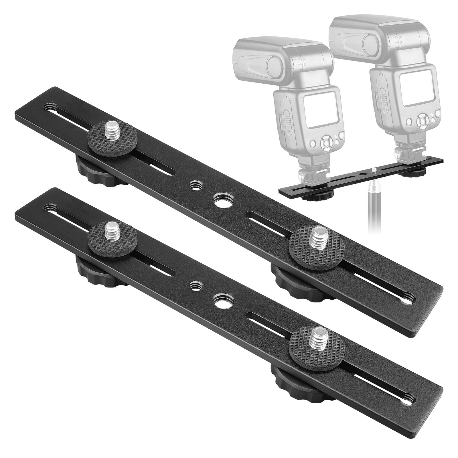 Chromlives Dual Flash Bracket,Dual Tripod Mount Bracket,1/4" Dual Camera Mount Flash Extension Bar,8" Dual Tripod Bracket For Camera,Led Light,Dslr Camera,Tripod,Flash Light(2 Pack)