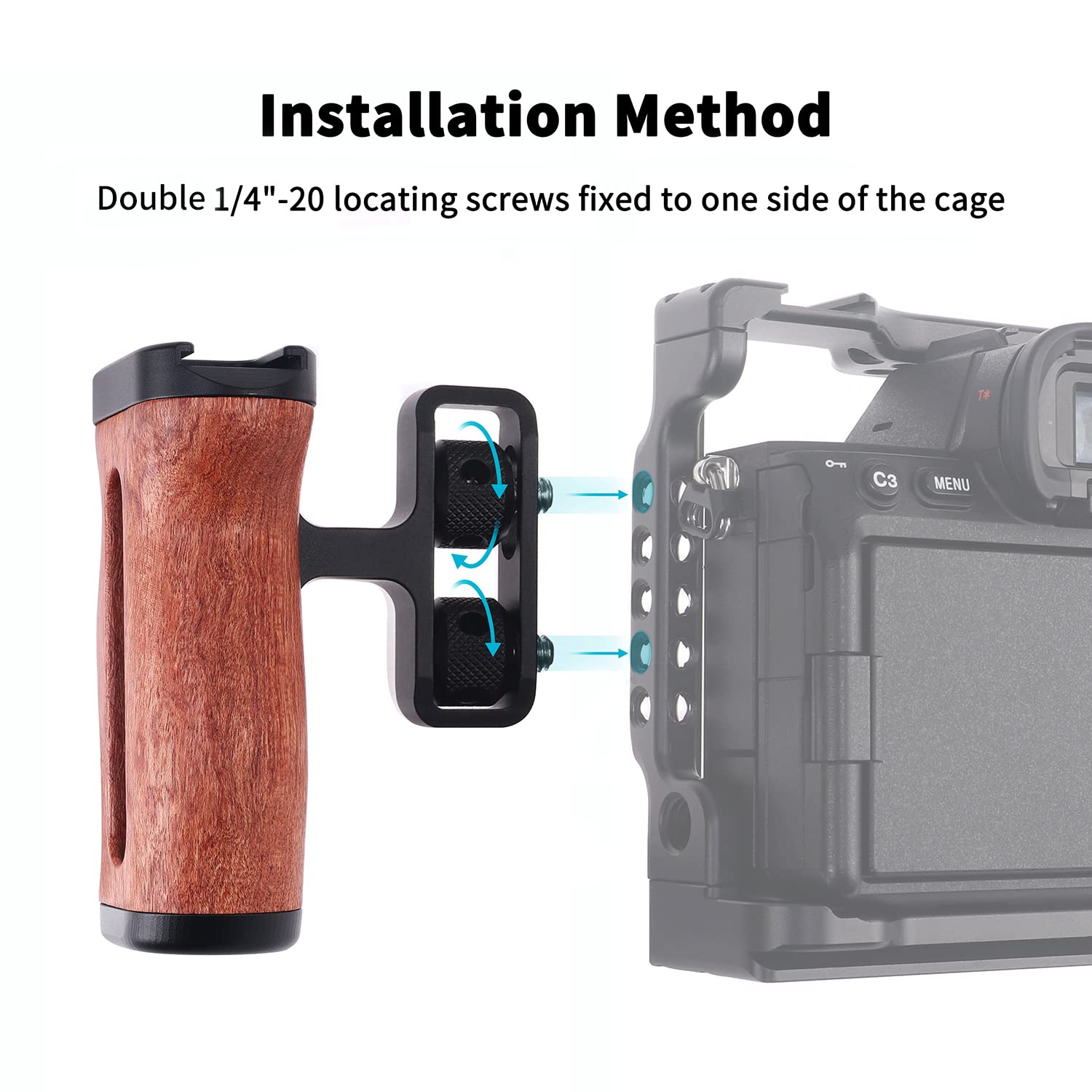 Foeasy Foto4Easy Universal Camera Wooden Side Handle,Adjustable Up And Down Side Handle Grip With 1/4"-20 Screw Hole And Cold Shoe Mount For Dslr Camera Cage And Camnera Accessories
