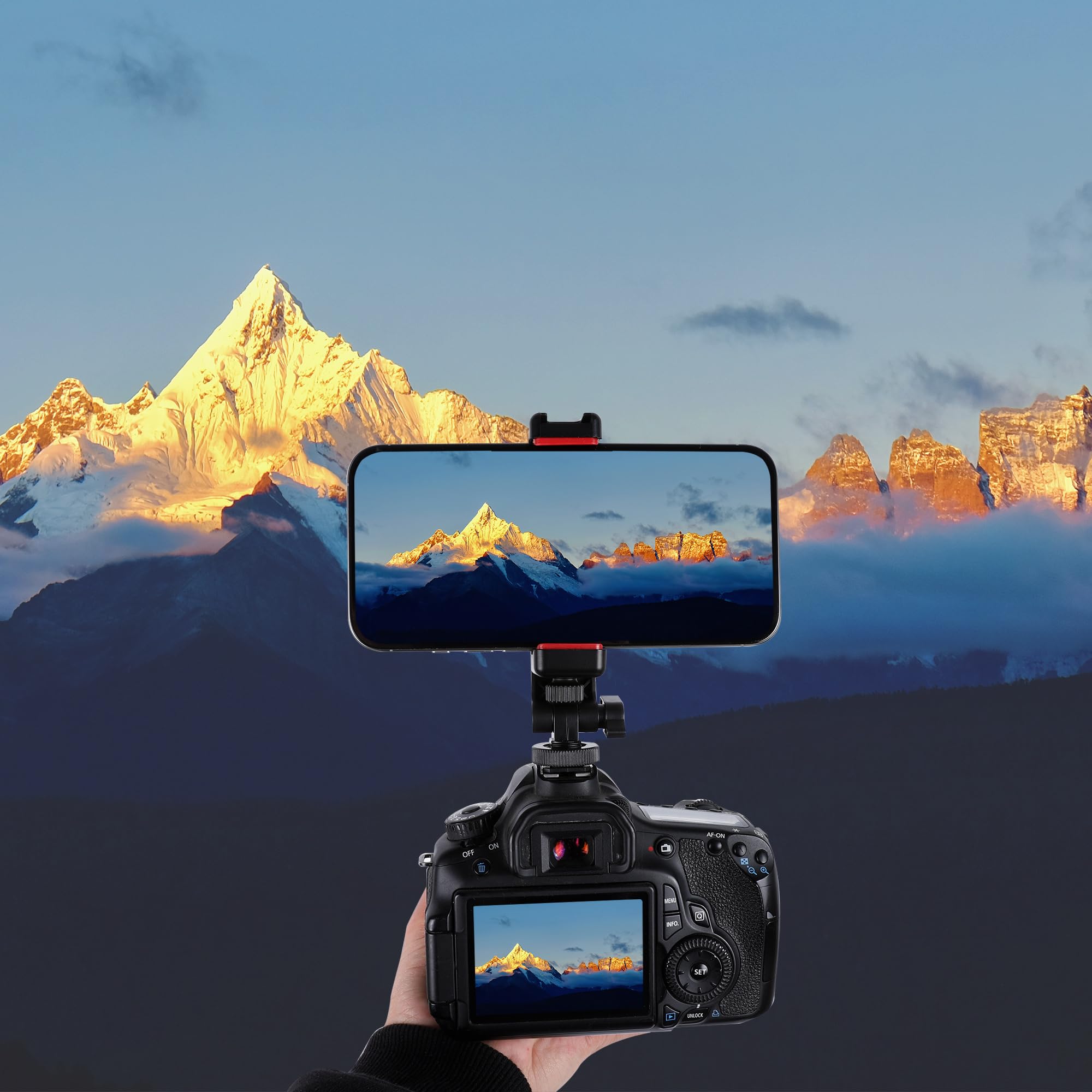 Leenconghui Phone Tripod Mount Adapter, With Cold Shoe&1/4" Hole For Tripod/Selfie Stick/Camera Stand, 360° Rotates Adjustable Phone Clip Clamp Holder For Iphone/Samsung/All