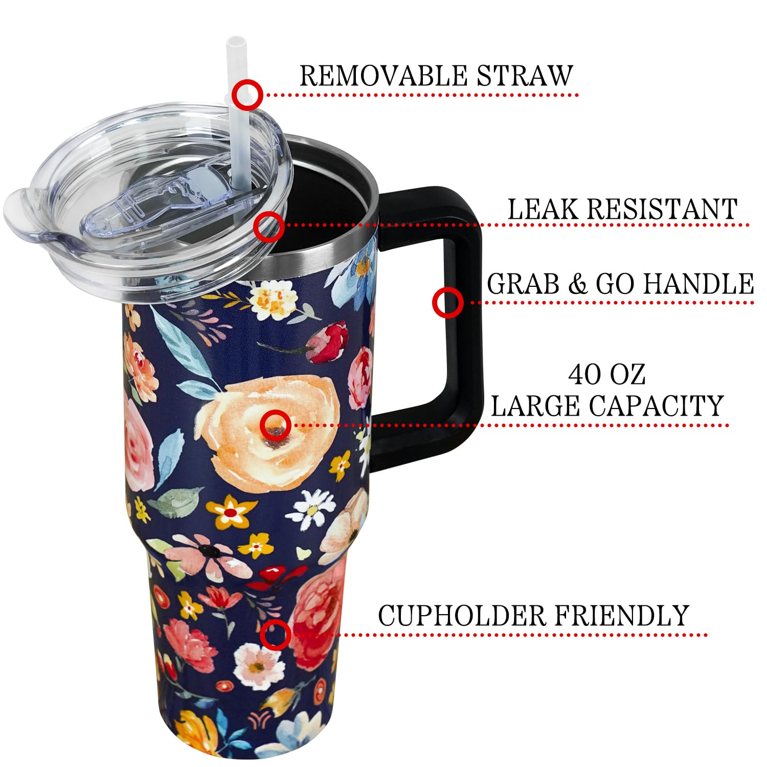 40 Oz Tumbler With Handle And Straw Lid  Vacuum Insulated Leak Proof Tumbler