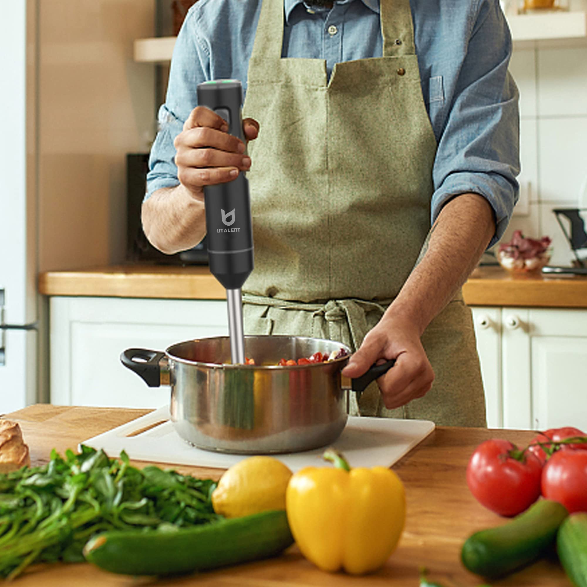 Utalent Cordless Hand Blender, Variable Speed Immersion Blender Rechargeable, With 500Ml Chopper, 600Ml Container, Egg Whisk, For Smoothies, Baby Food And Soups – Black