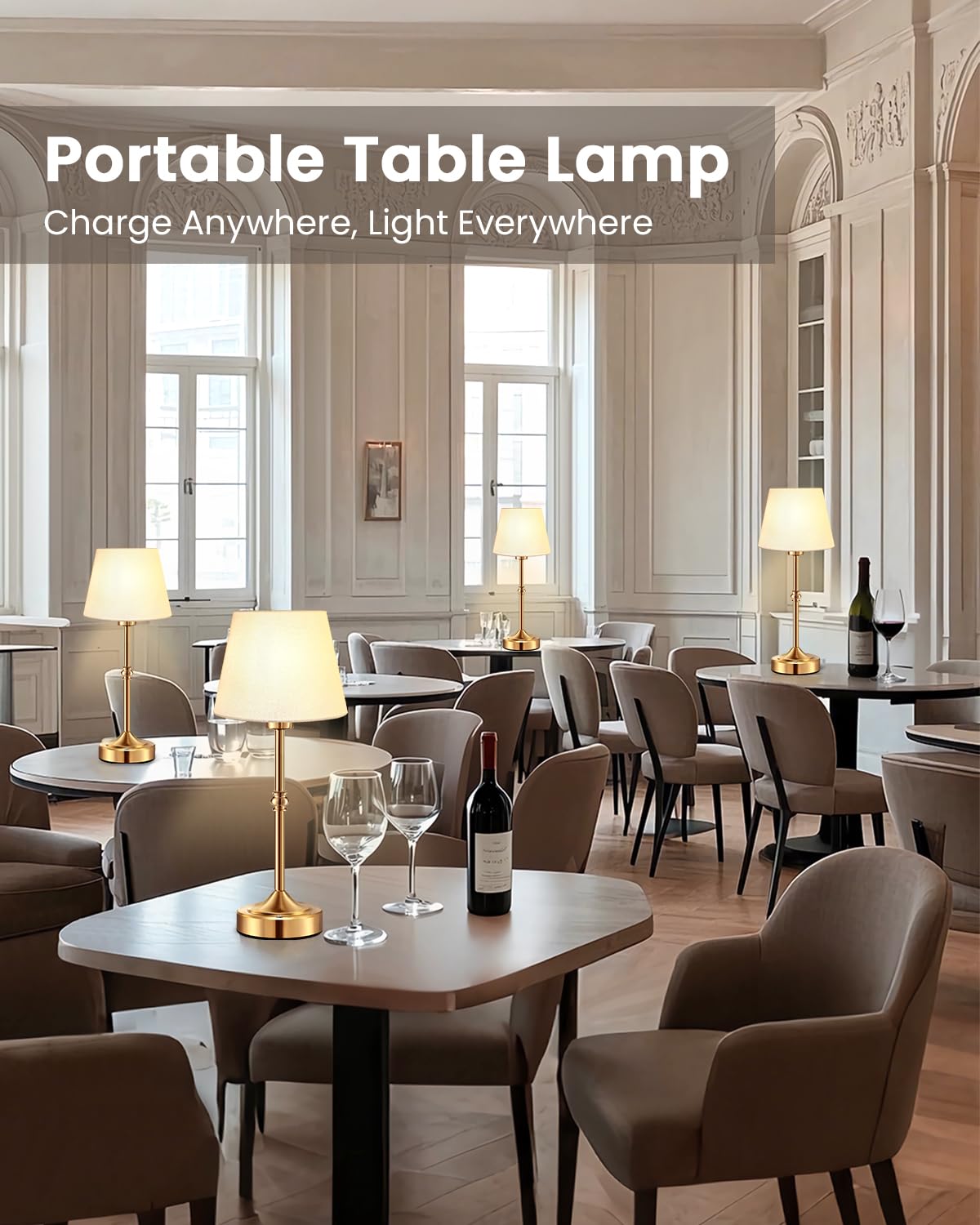 Liaycco Cordless Table Lamp With 5000Mah Battery - 3-Level Dimmable Touch Lamp, Usb Rechargeable Portable Bedside Light For Bedroom, Kitchen, Office, Restaurant, Patio & Camping