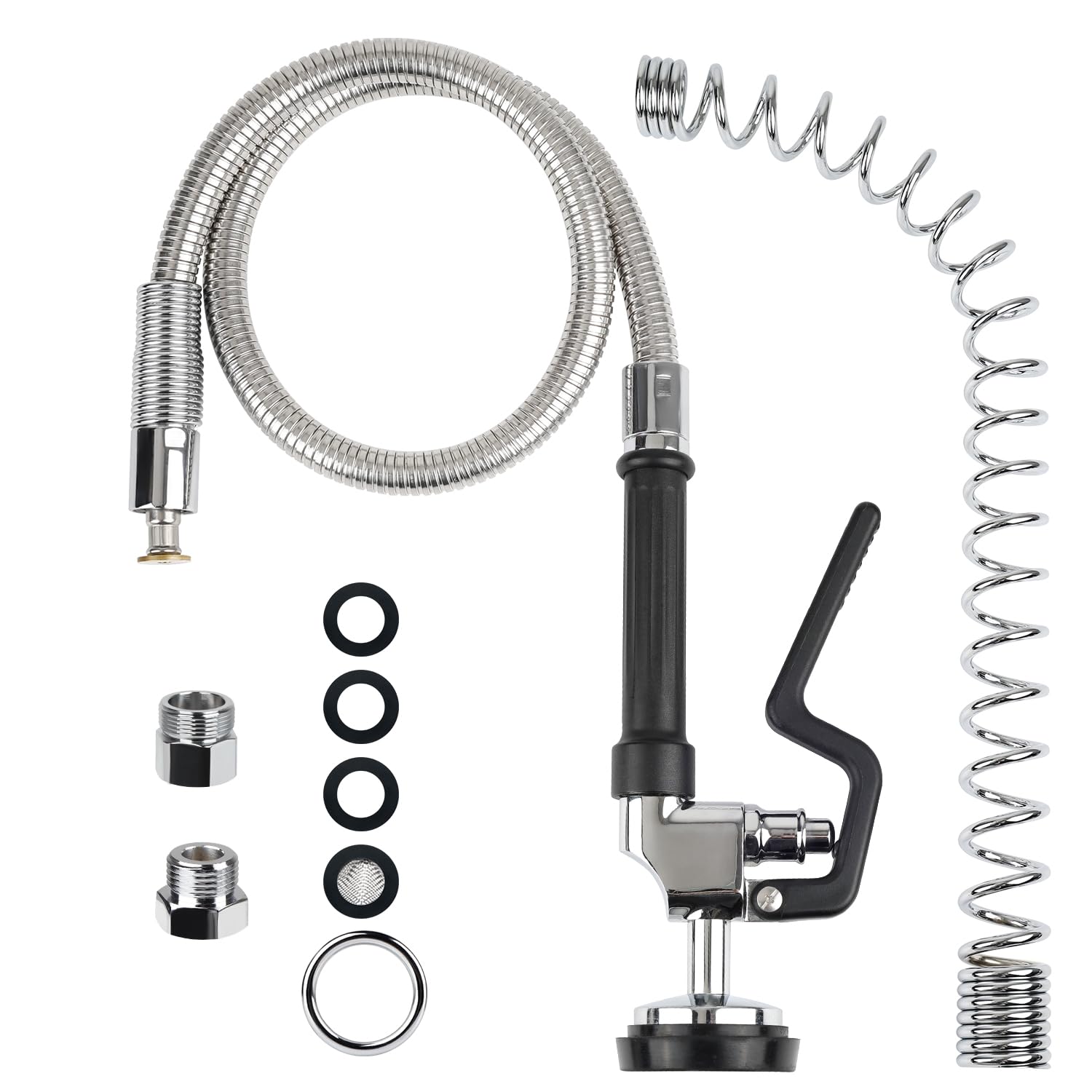 Tceumik Commercial Sink Sprayer With Stainless Hose & Pre-Rinse Overhead Spring, High-Pressure Dish Spray Valve 38Inch Flexible Hose Easy Installation For Home Commercial Restaurant Industrial (Black)