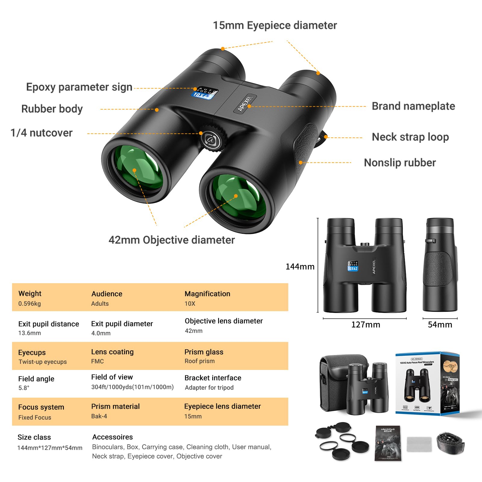 Da Yu Unique 10X42 Focus- Binoculars,Professional High Powered Hd Large View Binoculars,With Bak-9 Prism Fmc Lens For Bird Watching Hunting Trave Watching Sport Events