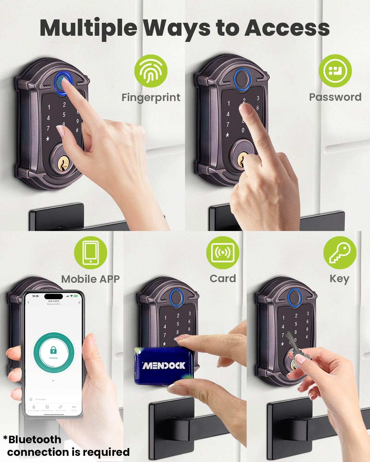 Mendock Keyless-Entry Deadbolt Smart Lock Waterproof Ip56 Digital Exterior Locks For Front Door,Smartphone Control Fingerprint Door Lock With Keypad And Key Fob,Venetian Bronze - Uf02-Vb Greenshield