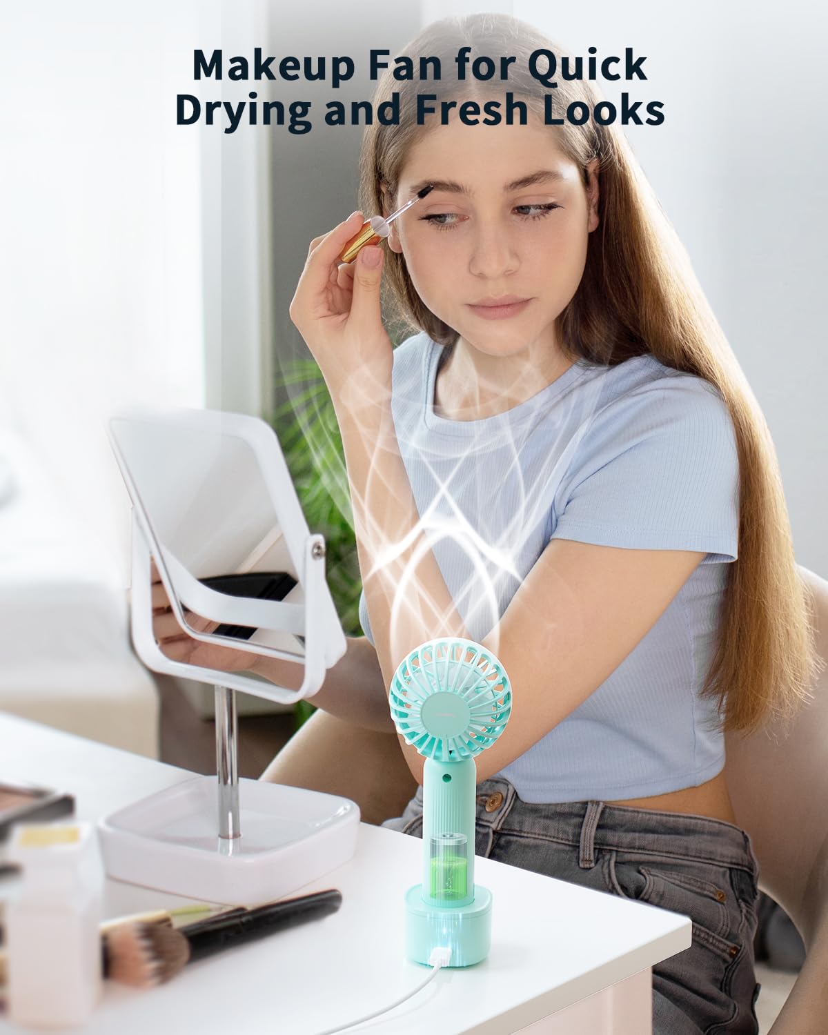 Handheld Fan With 𝗪𝗶𝗿𝗲𝗹𝗲𝘀𝘀 Charging Base, 3 Speeds Portable Fan With Digital Display