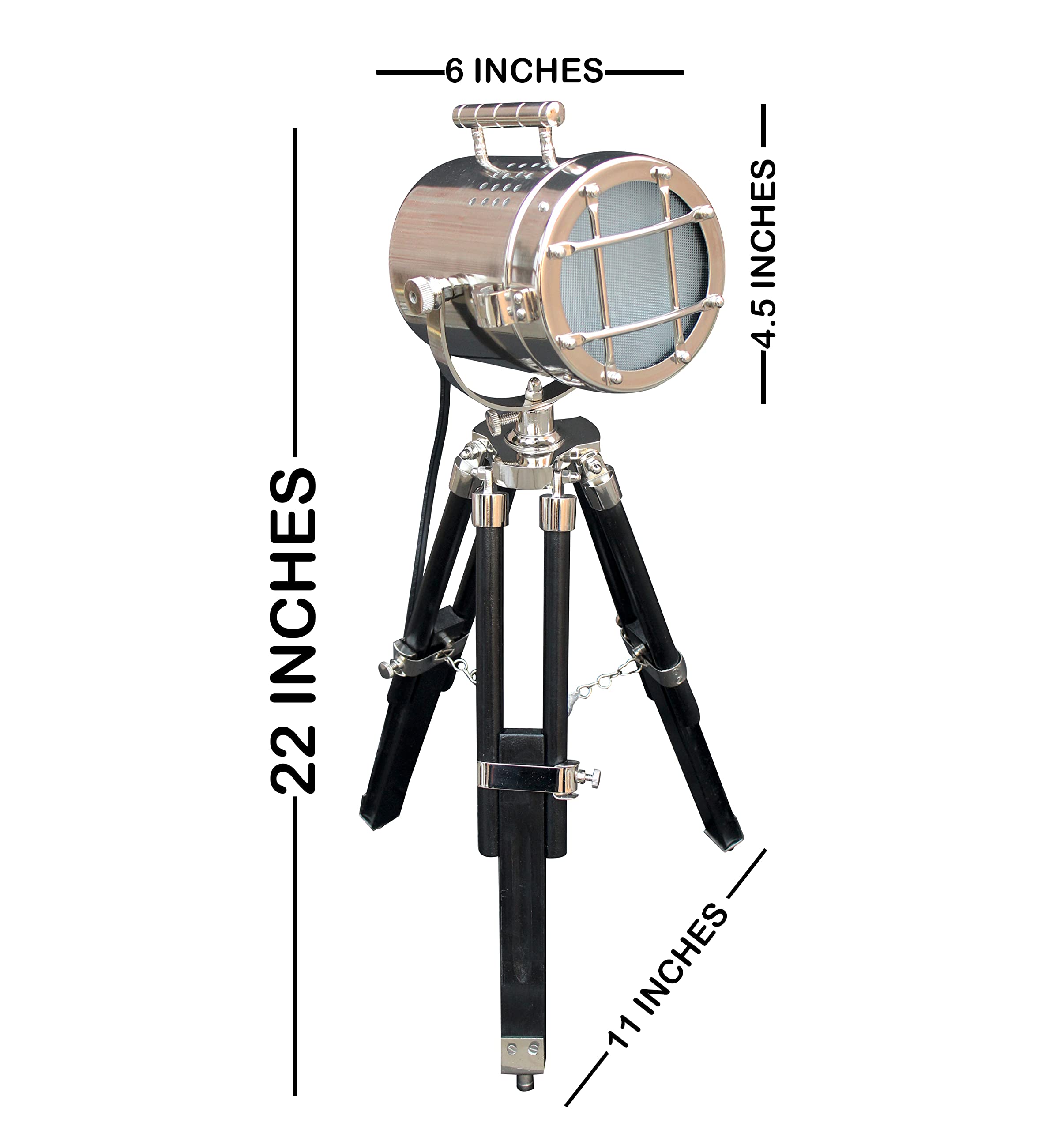 Collectiblesbuy Marine Antique Tripod Table Lamp – Vintage Nickel Finish Searchlight With Wooden Base, Led Spotlight Desk Lamp For Home Office Decor
