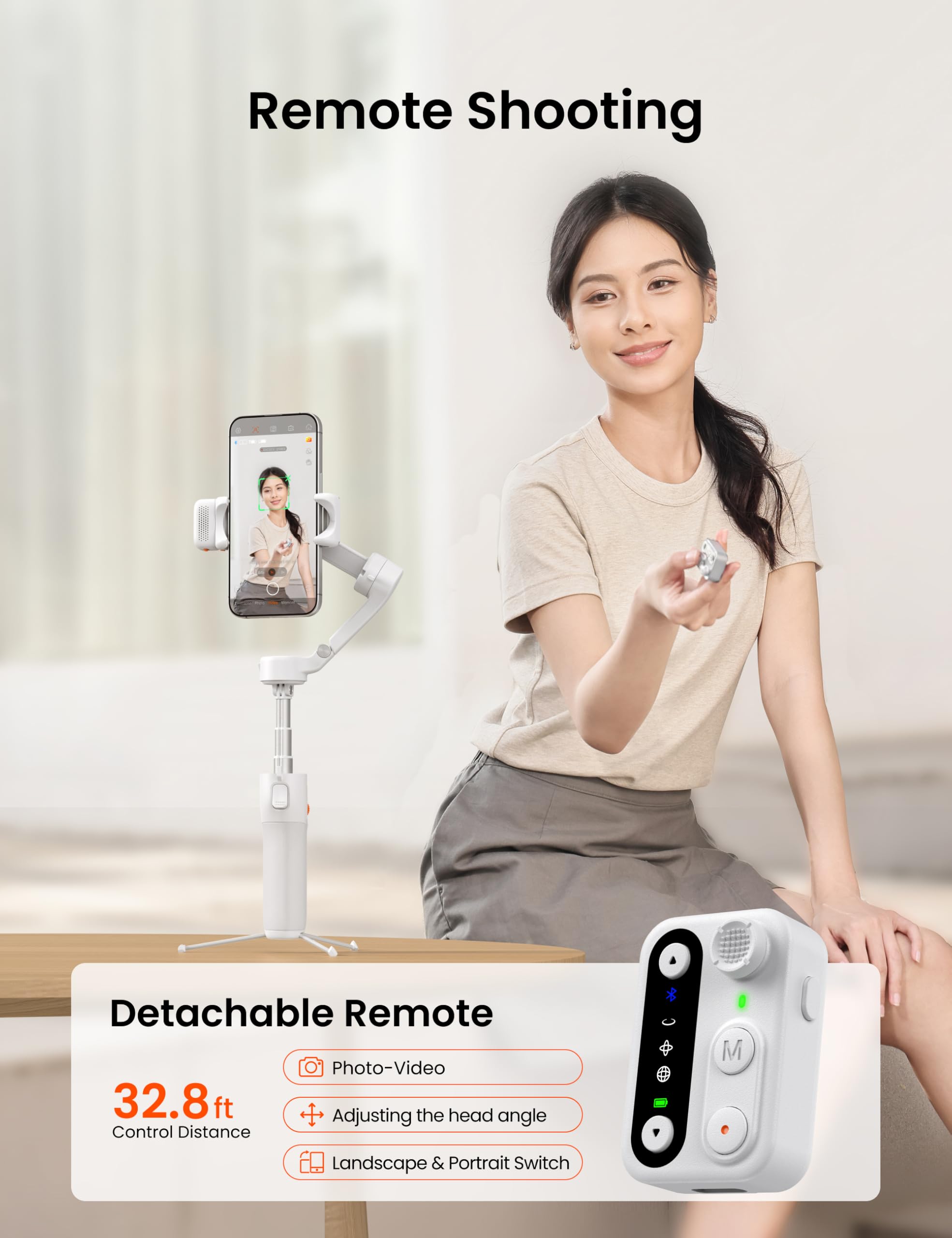 Hohem Isteady V3 Phone Gimbal Stabilizer, Magnetic Ai Tracking Sensor With Fill Light, Detachable Remote Control, Built-In Extension Rod And Tripod, Foldable 3-Axis Stabilization Gimbal, White