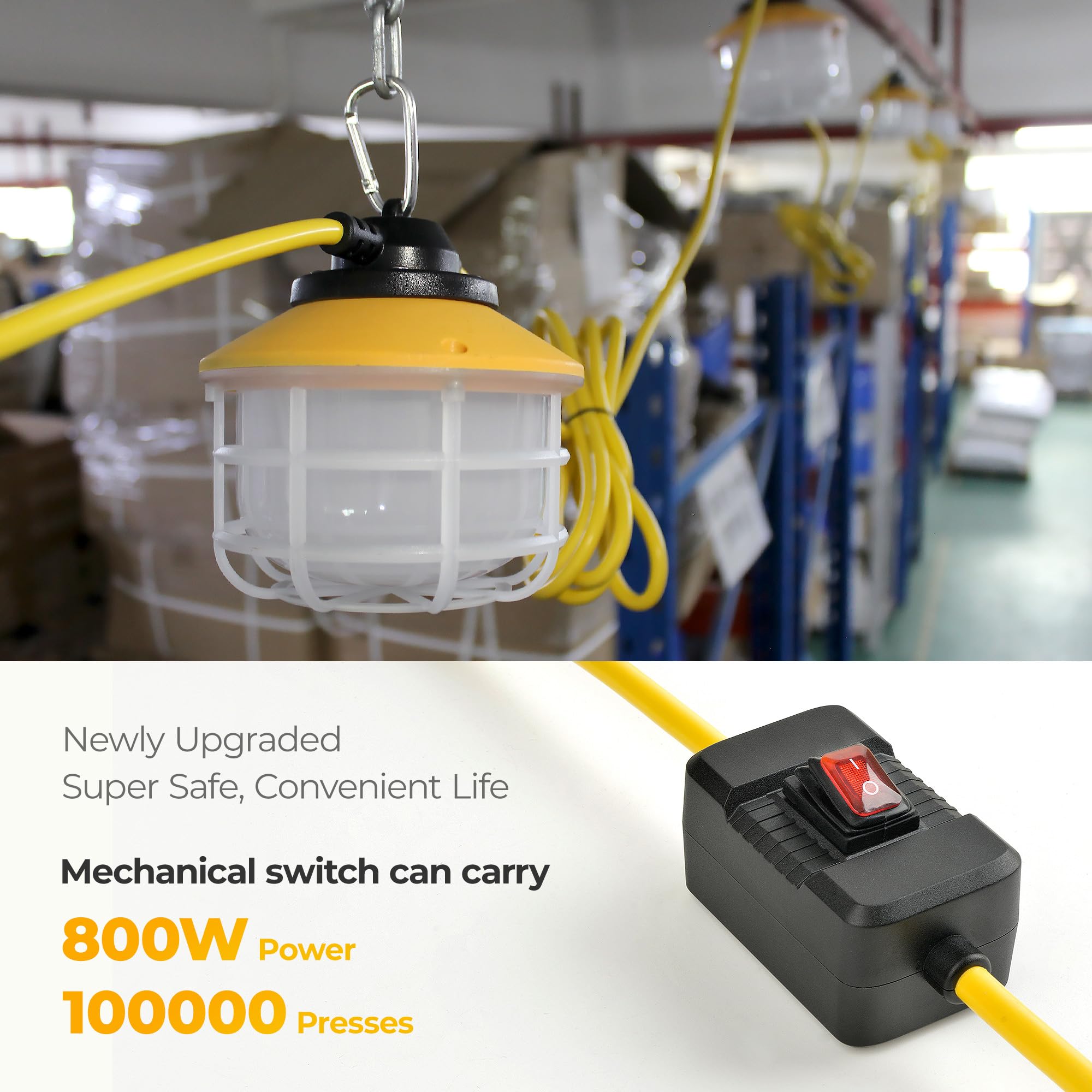Hyanglux Outdoor Construction Led String Lights With Switch: 3 Prong 100Ft 150W 21000Lm Etl  Bright Industrial Temporary Lighting Hanging Ip65 Waterproof Work Light For Attic Jobsite Garage