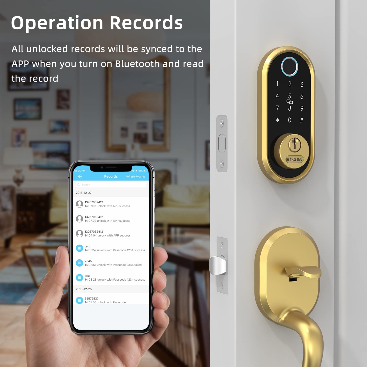 Smonet Smart Lock Bluetooth Keyless Entry Keypad Smart Deadbolt-Fingerprint Electronic Deadbolt Lock, Remote Ekeys Sharing, Easy To Install For Homes And Hotel Works With Alexa(Gateway Not Included)
