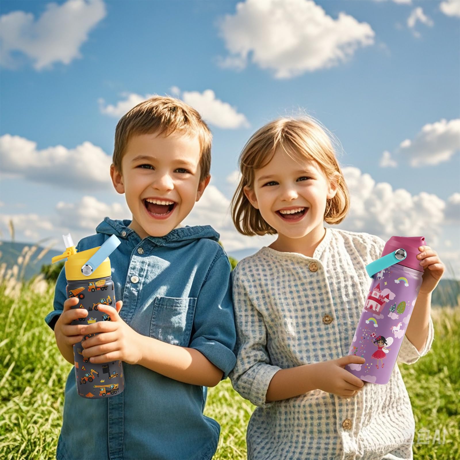 Kids Insulated Water Bottle With Straw 18Oz - 18/8 Stainless Steel Toddler Water Bottle For School