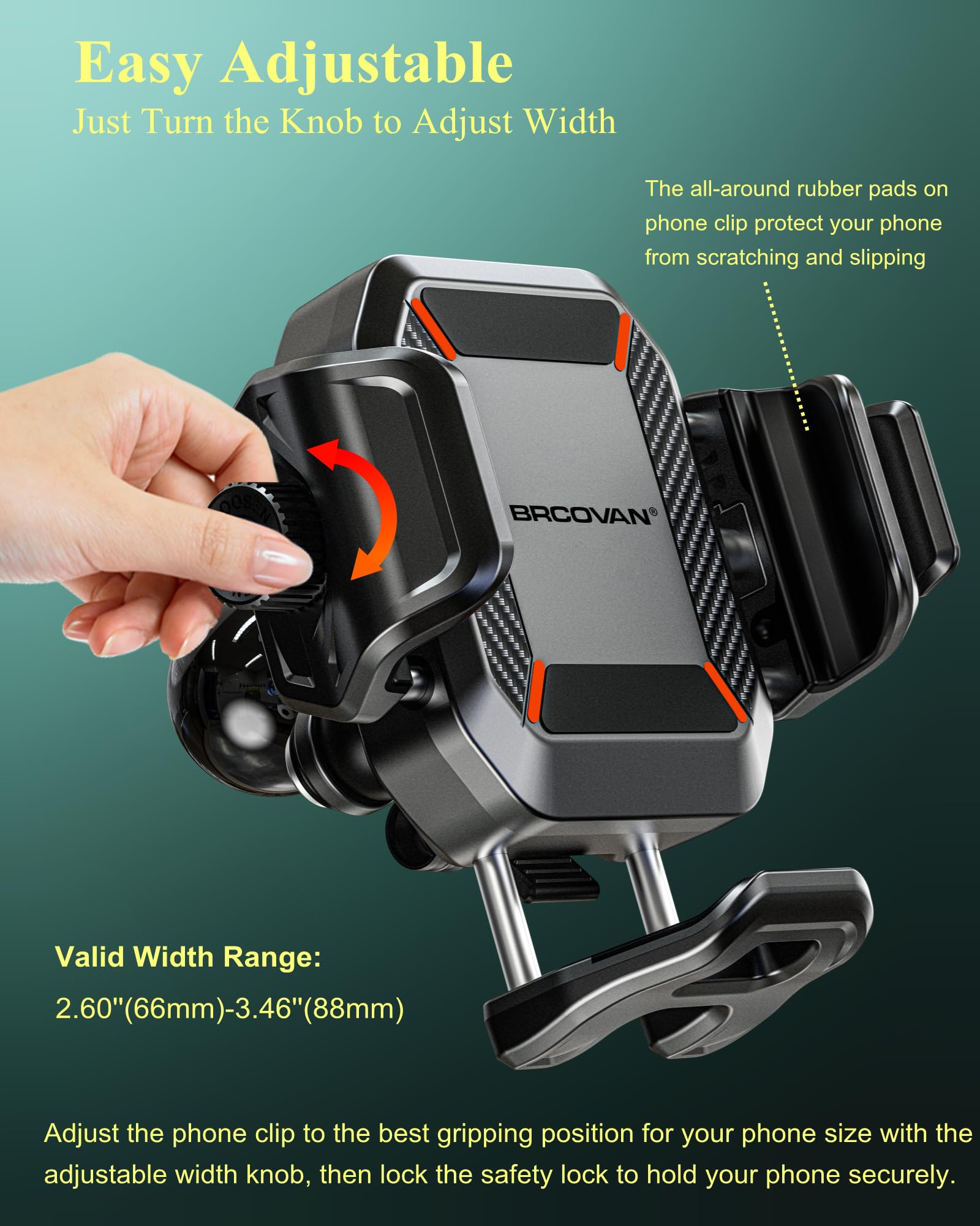 Brcovan Anti-Theft Phone Mount Holder With Vibration Dampener [Camera Friendly] [1S Lock & Release] With Aluminum Round Base & Medium Arm, For Car Boat Truck Motorcycle Utv, Fit 5.4-7.2'' Smartphones