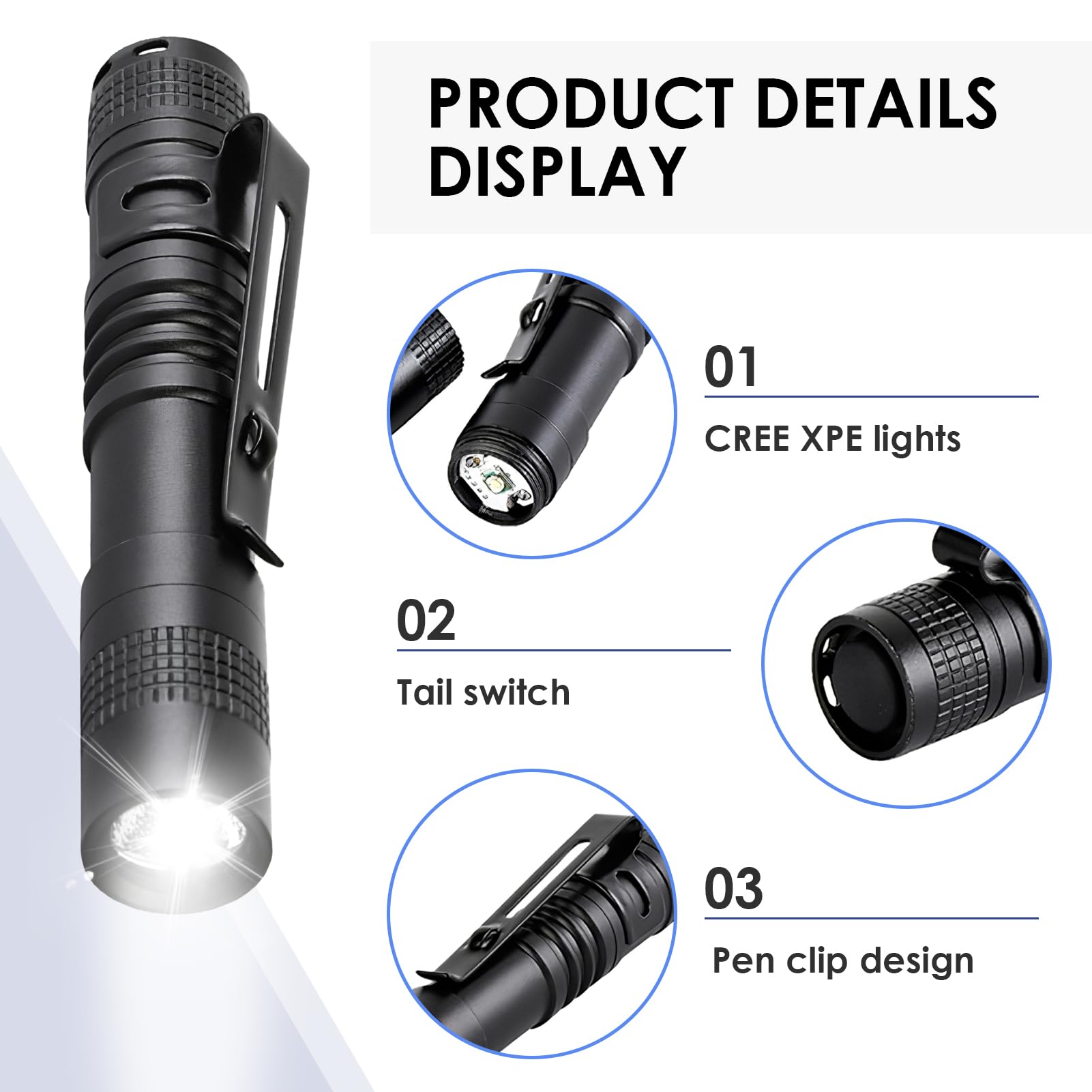 Hoeslaw 3.5" Mini Pocket Flashlight, Small Led Pen Light With Clip, 500 Lumen Torch White Light Powered By Aaa Battery, Portable Versatile For Inspection Medical Repair Camping Outdoor Emergency