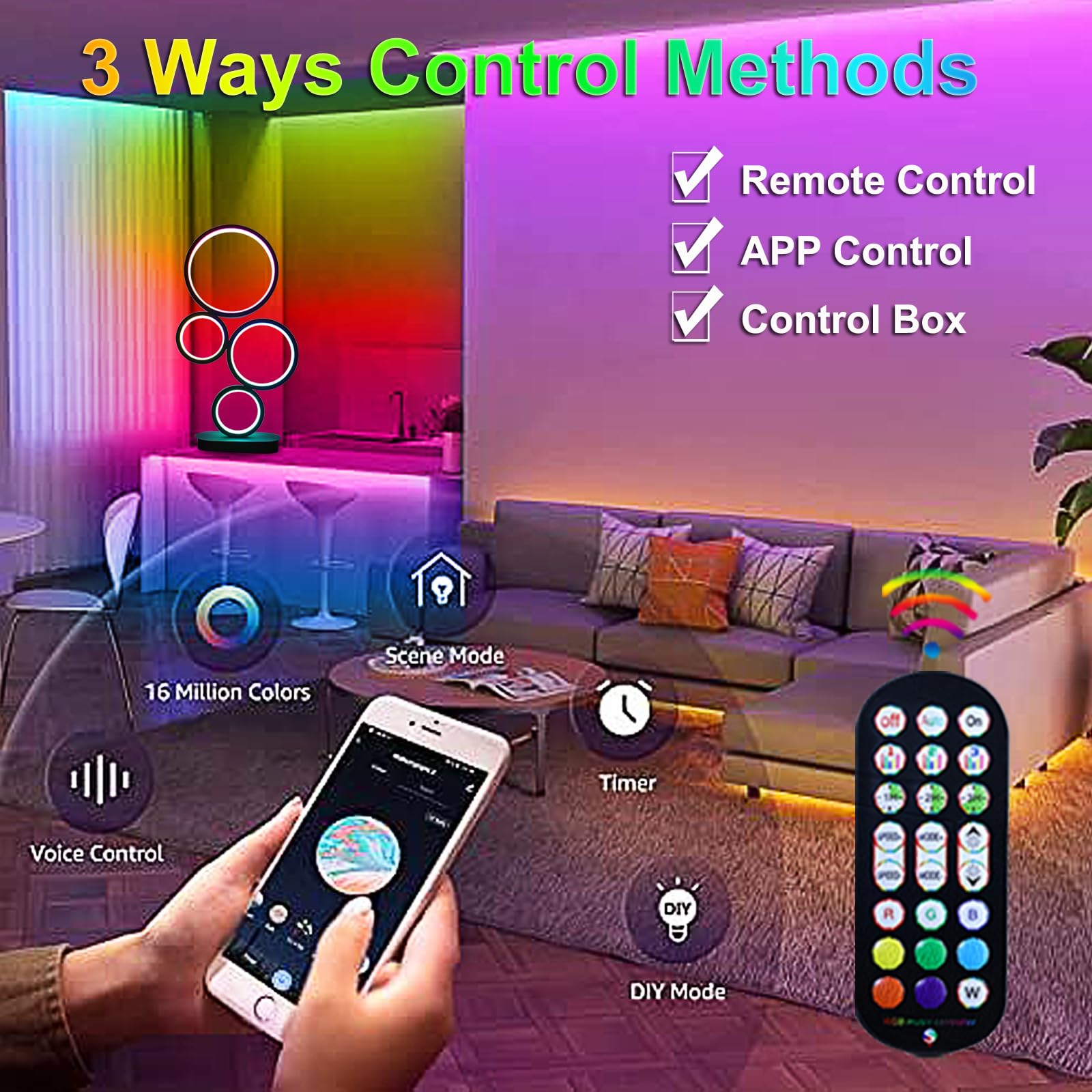 Besketie Modern Rgb Table Lamp, Smart Led Table Lamps With Remote App Control, Dimmable Nightstand Lamp For Bedroom, Rgb Bedside Lamps With Music 16 Millions Lighting Modes For Living Room - Black