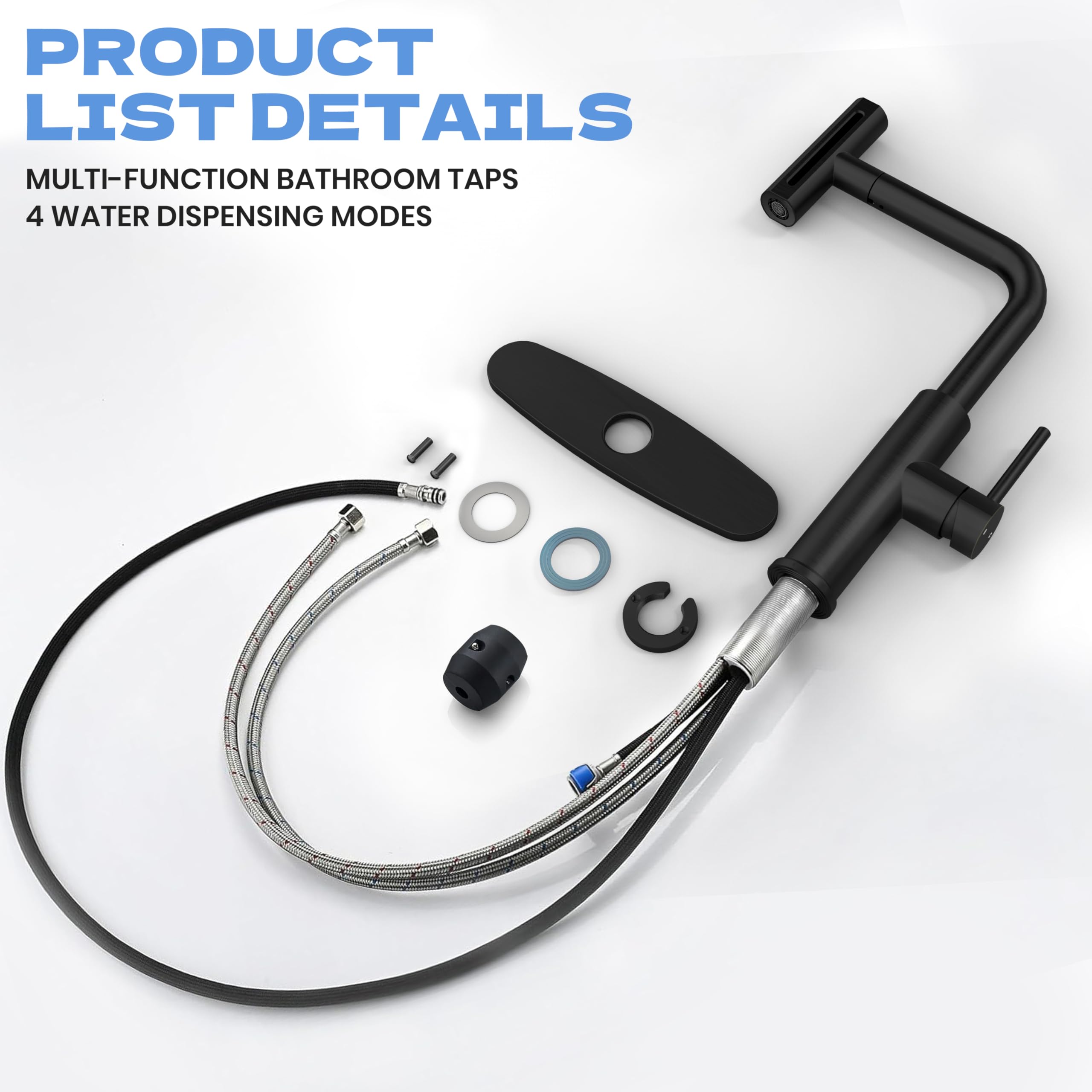 Fropo Black Kitchen Faucets With Pull Down Sprayer,High Arc Waterfall Kitchen Faucet, 4 In 1 Stainless Steel Single Lever Handle Kitchen Faucets With 4 Modes, Commercial Utility Kitchen Sink Faucet