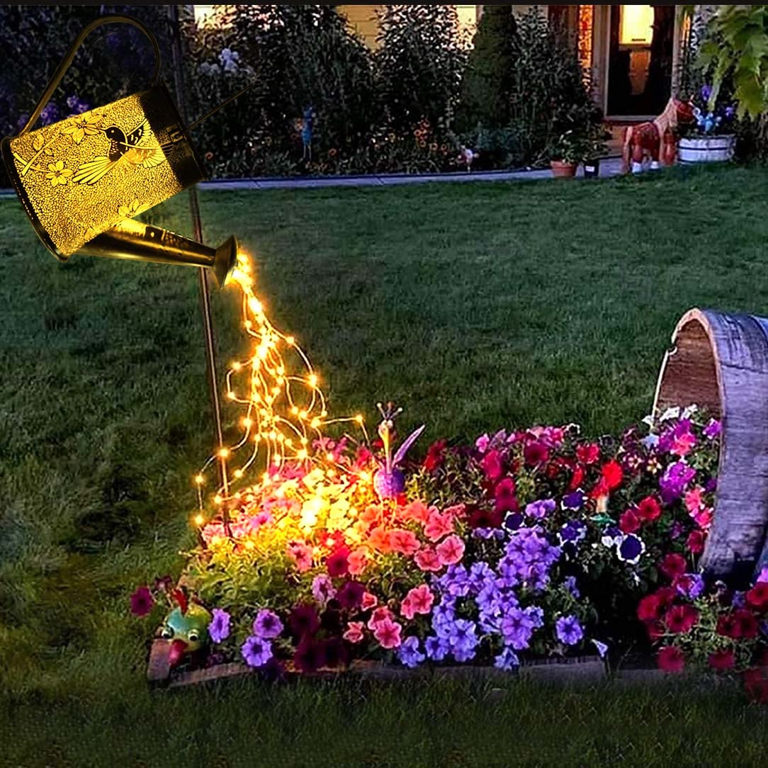 Jyxindzkj Morestar Solar Garden Fairy Lights Decorative Outdoor(Warm White),Solar Watering Can Hummingbird Lights,Metal Waterproof Hanging Solar Lantern,Christmas Gift For Mom Grandmom For Patio Yard Lawn Decor
