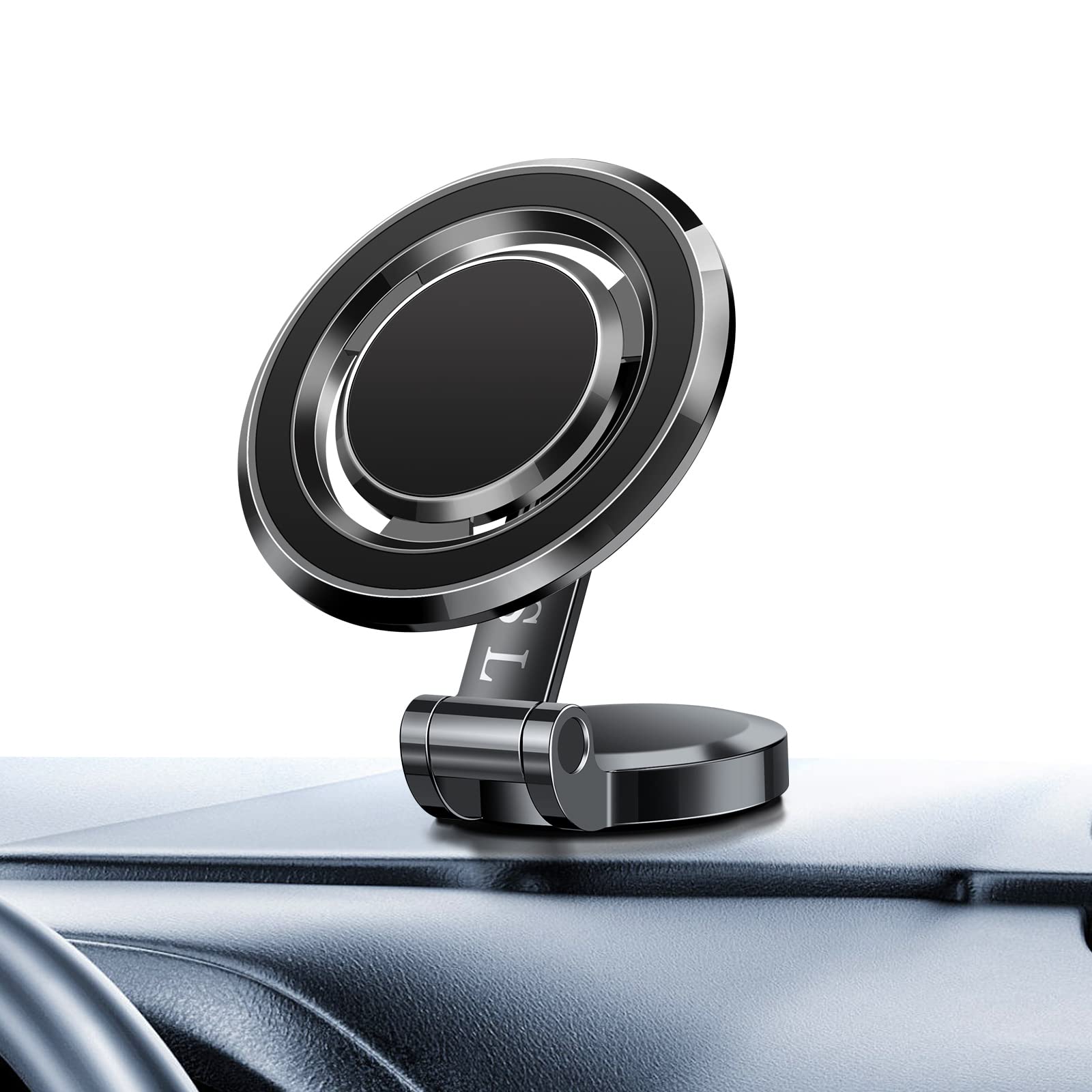 Jtrsl For Foldable Magsafe Car Mount - 360° Base Rotating Car Dashboard Magnetic Cell Phone Holder, Powerful Magnet Car Phone Holder, Compatible With All Smartphones-Magsafe Car Accessories
