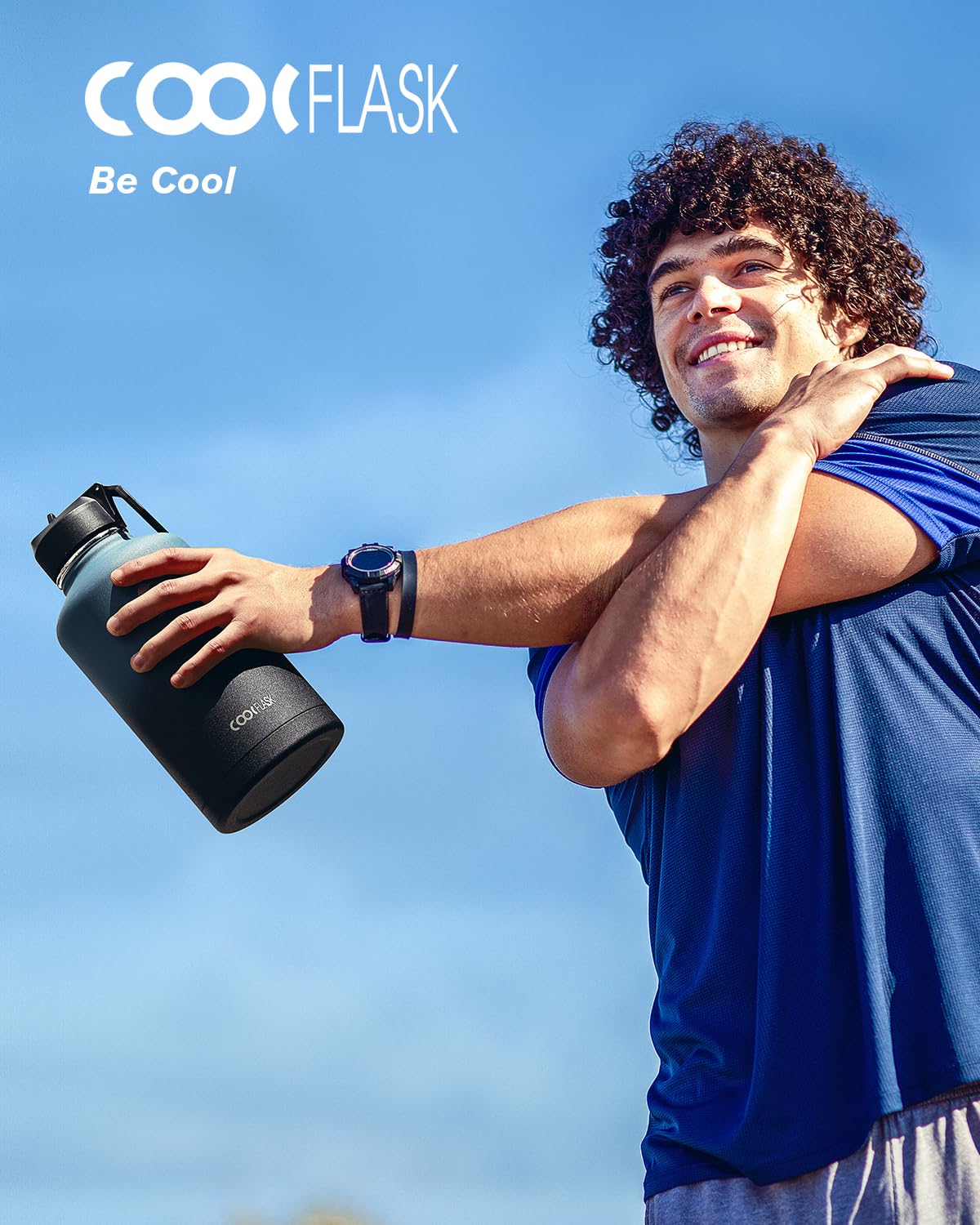 Half Gallon Water Bottle Insulated With Straw & 3 Lids, Coolflask 64 Oz Water Jug Large Metal Stain