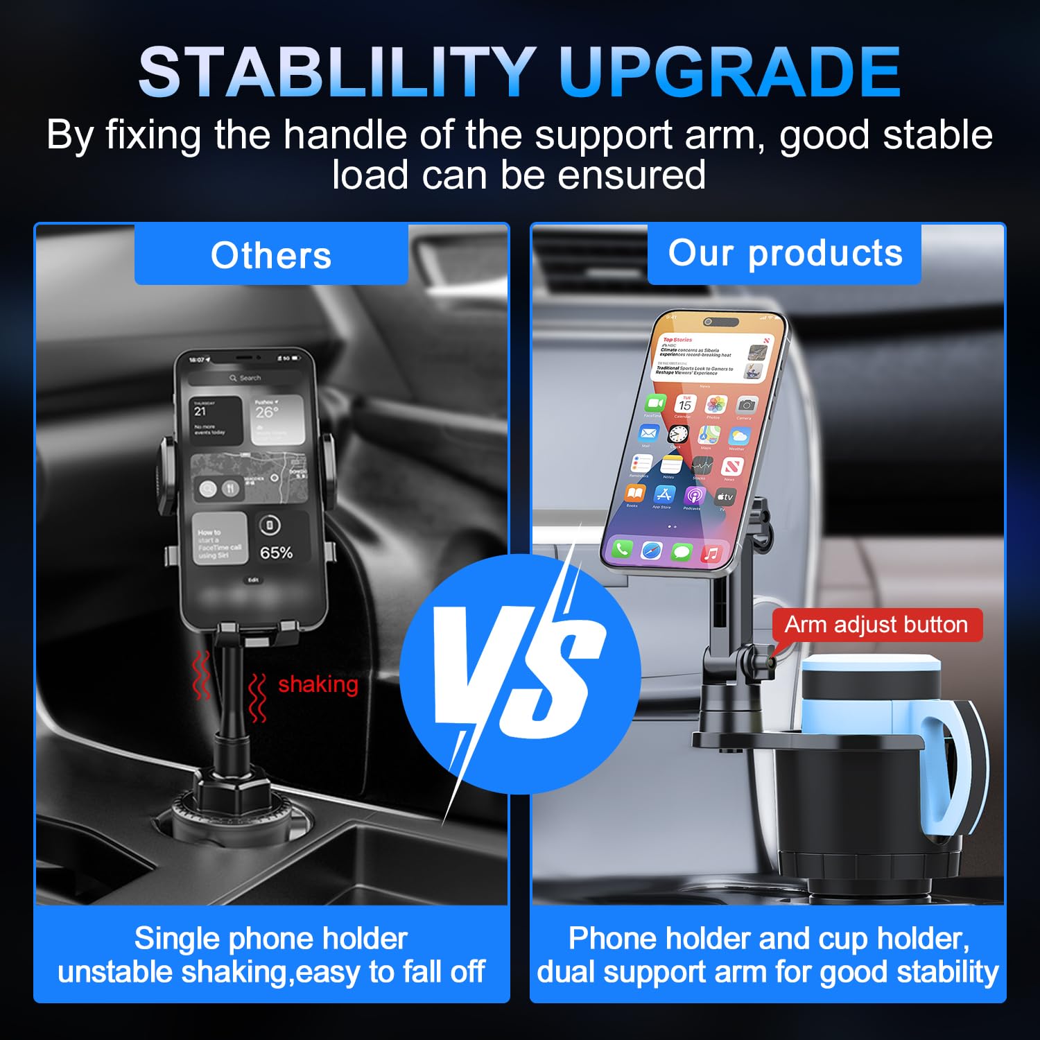 Humbest Magnetic Cup Holder, Car Mount With Expandable Base, Drink Holder & Phone Stand Fits All Smartphones & Most Bottles