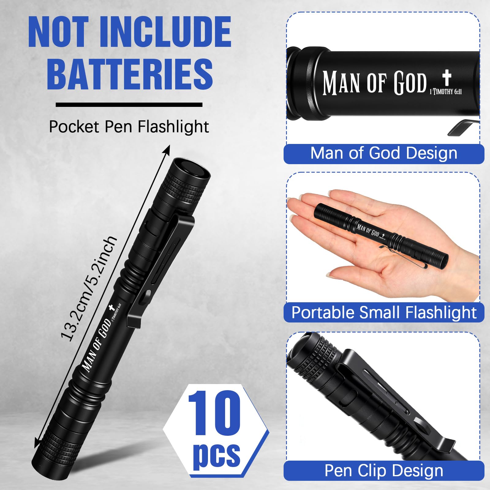 Coume 10 Sets Fathers Day Pen Flashlight  For Men Small Pocket Flashlight With Motivational Bible Verse Cards Appreciation  For Church Bulk Dad Husband, Not Include Batteries