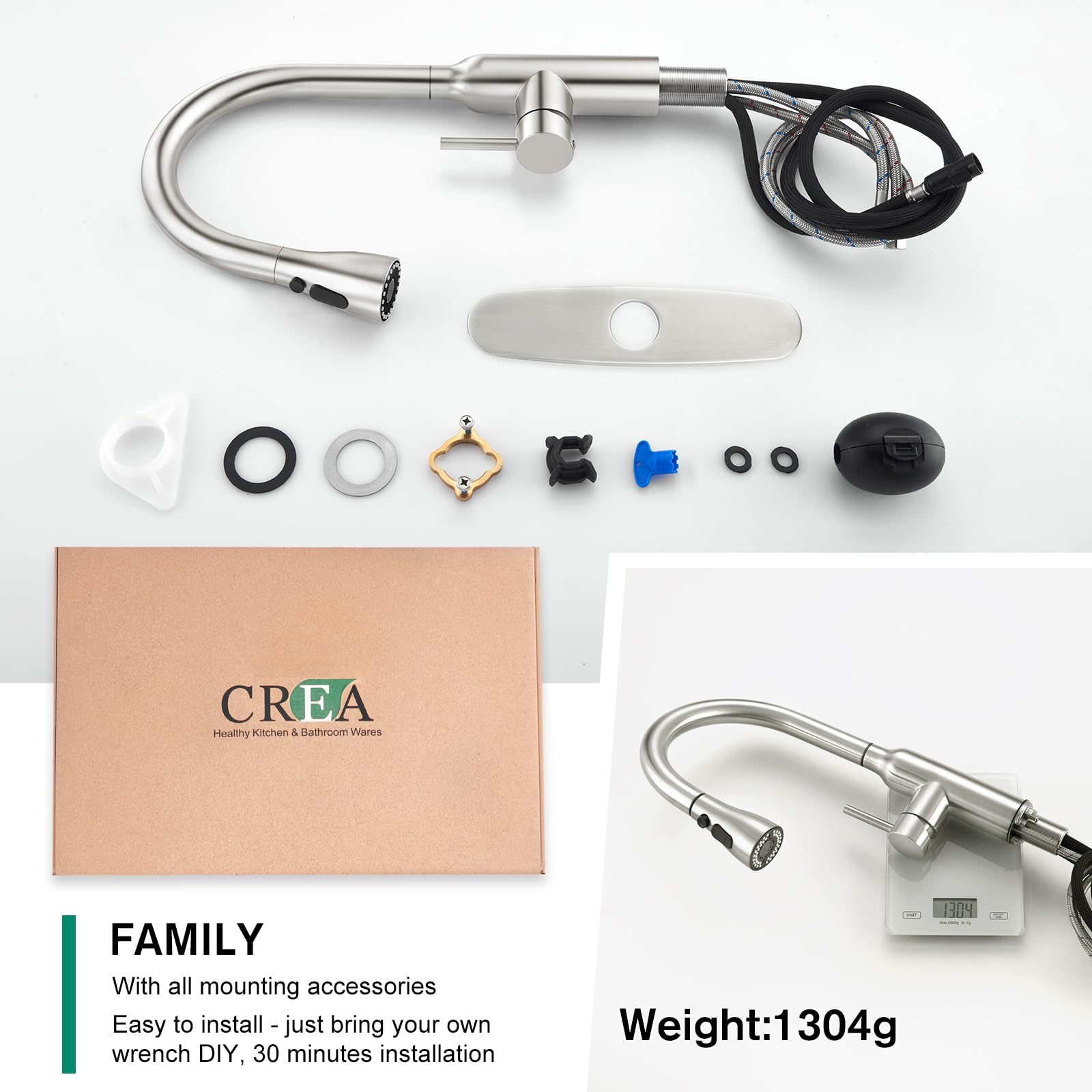 Crea Kitchen Faucets With Pull Down Sprayer, Faucets For Kitchen Sink, Small High Arc Rv Stainless Steel Single Handle Pull Out Kitchen Sink Faucets, Black Kithcen Faucet