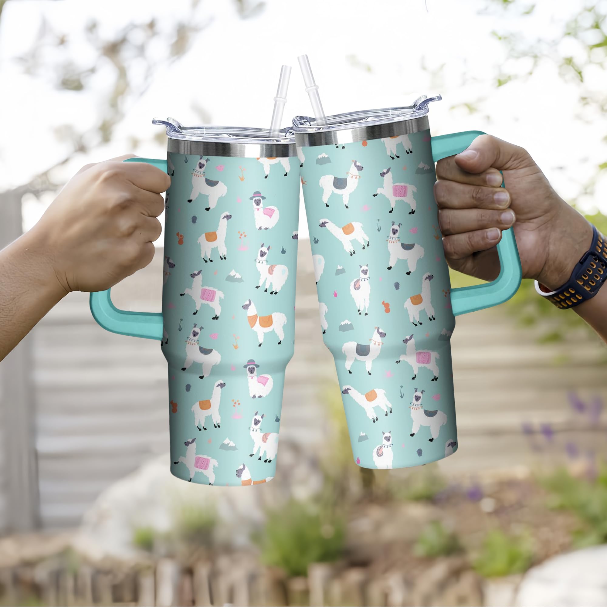 30 Oz Llama Tumbler With Handle And Straw, Alpaca Insulated Stainless Steel Cup With Lid, Travel