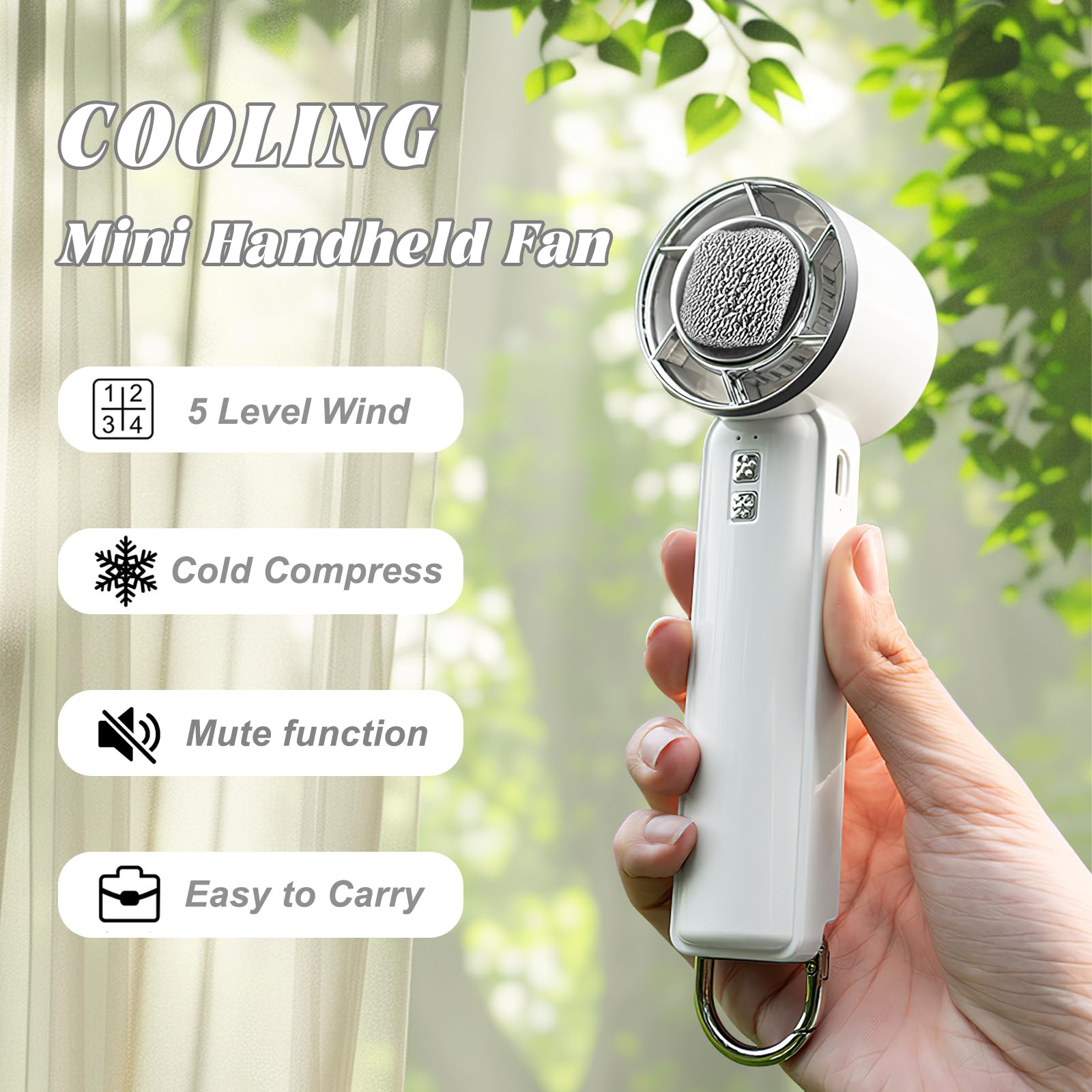 Portable Handheld Fan, 5 Level Wind Speed Regulation Fan, Quiet Mini Fans With Ice Compress, Cooling