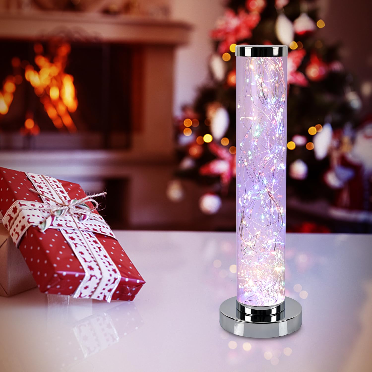 Lkua Minimalist Modern Fairy String Table Lamp, Cylindrical Lamp, Night Lamp, Bedroom (Colorful)
