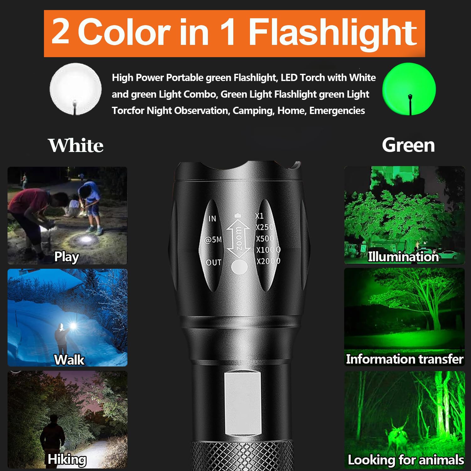 Mviocs Led Flashlights 3 Pack, High Lumens Waterproof Red Light Flashlight, Green Light Flashlight, Blue Light Flashlight & White Light Combo Torch For Night Observation, Camping, Outdoor Home