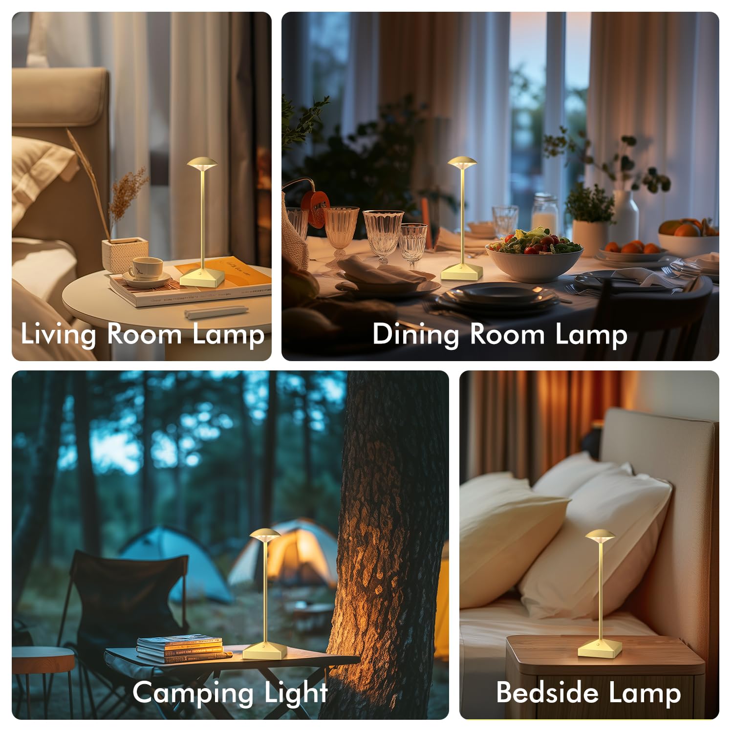 Funtaphanta 3 Pack Gold Small Cordless Table Lamps Rechargeable, Battery Operated Mini Lamp, Small Lamp Touch Portable Table Lights, Led Night Light For Bedside/Bathroom/Desk/Outdoor (Gold-B)